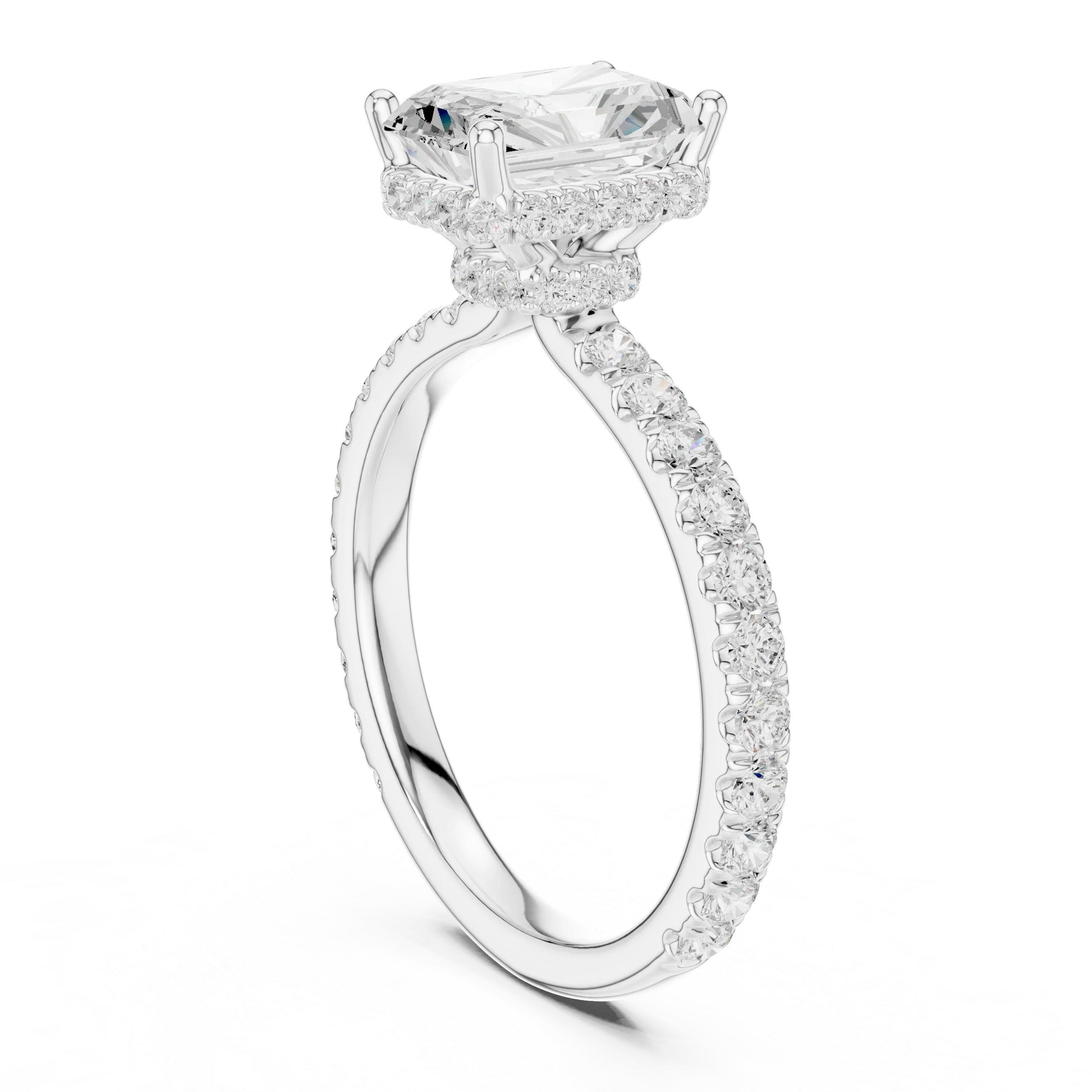 2.17 CT Radiant Cut Lab Grown Hidden Halo Pave Set 14K Gold Engagement Ring