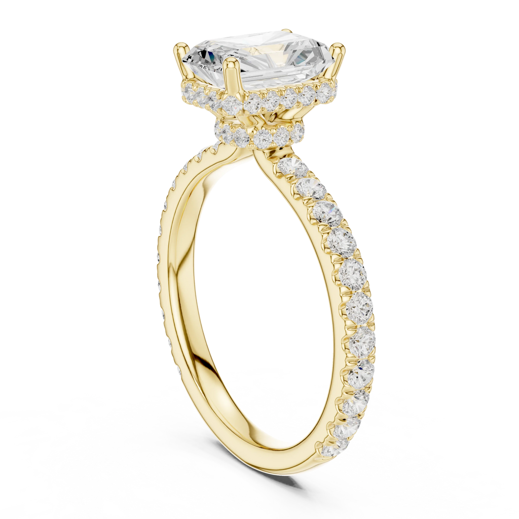 2.17 CT Radiant Cut Lab Grown Hidden Halo Pave Set 14K Gold Engagement Ring