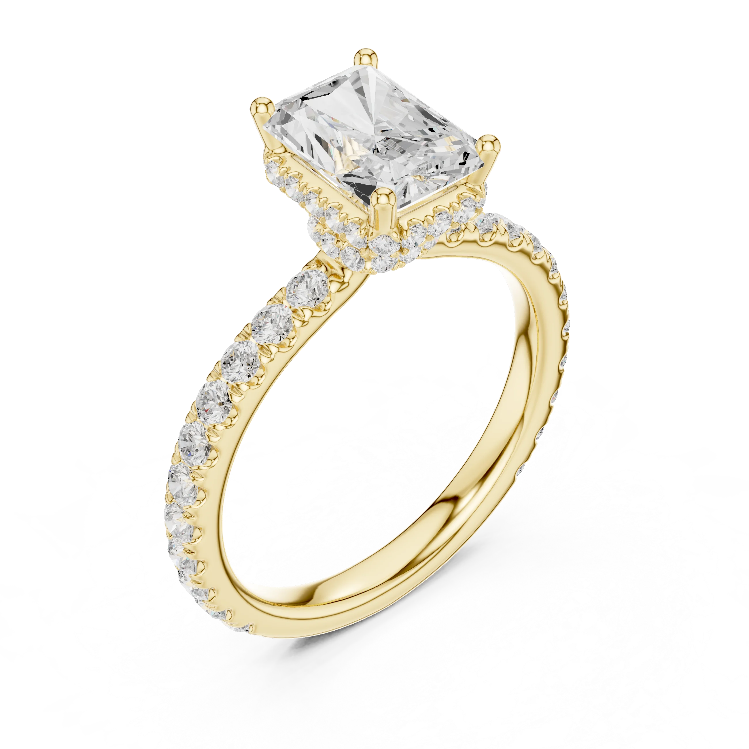 2.17 CT Radiant Cut Lab Grown Hidden Halo Pave Set 14K Gold Engagement Ring