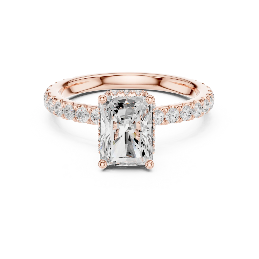 2.17 CT Radiant Cut Lab Grown Hidden Halo Pave Set 14K Gold Engagement Ring