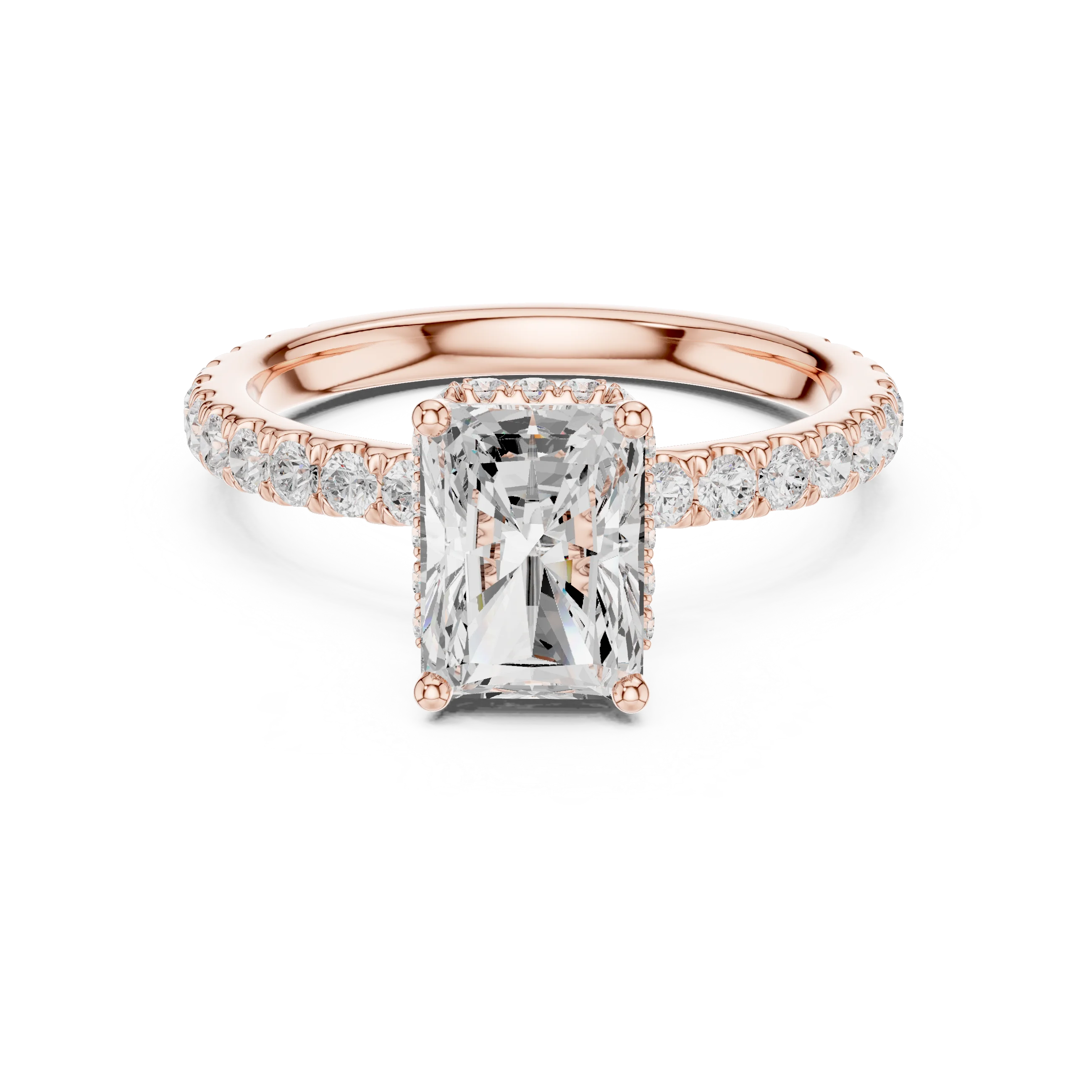 2.17 CT Radiant Cut Lab Grown Hidden Halo Pave Set 14K Gold Engagement Ring