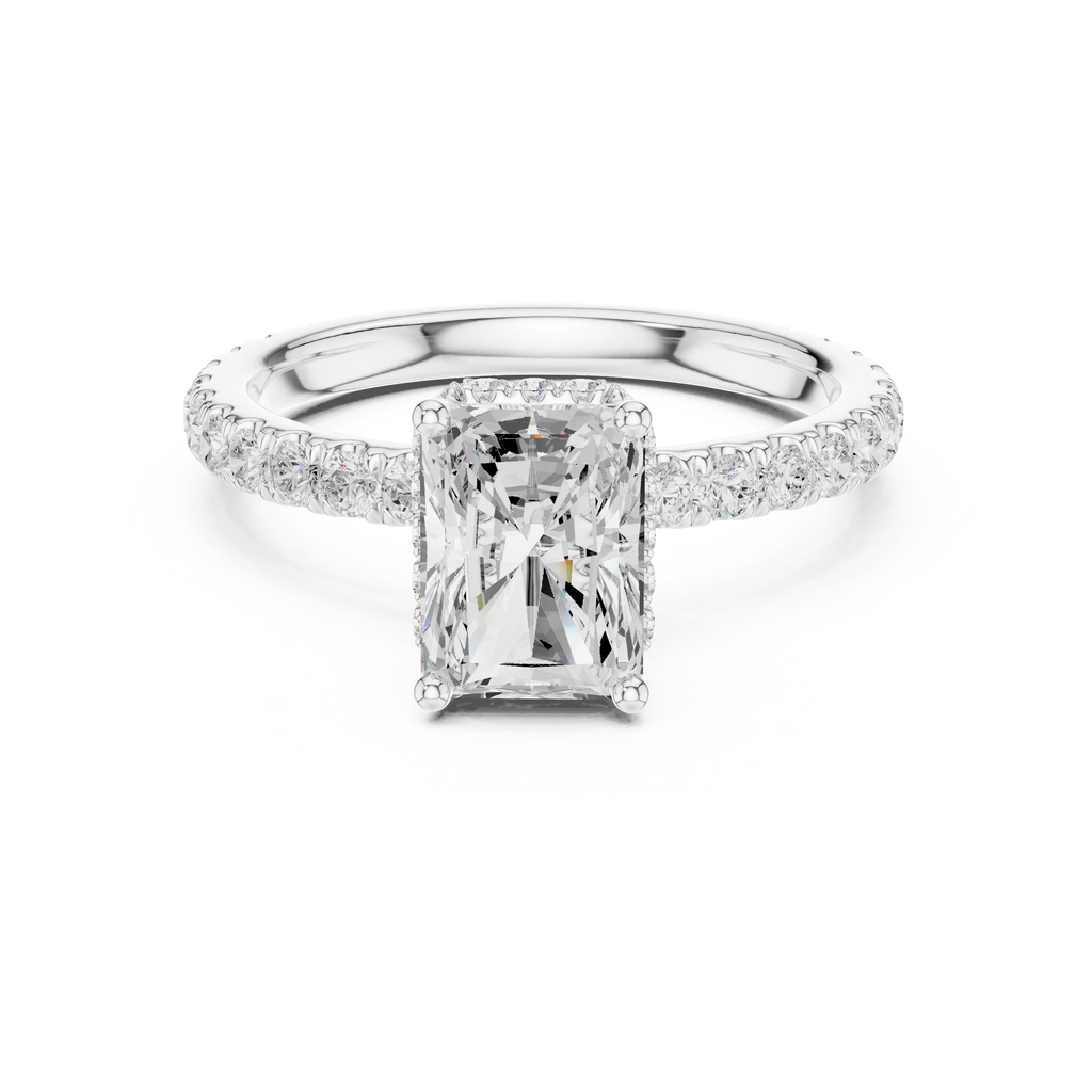2.17 CT Radiant Cut Lab Grown Hidden Halo Pave Set 14K Gold Engagement Ring