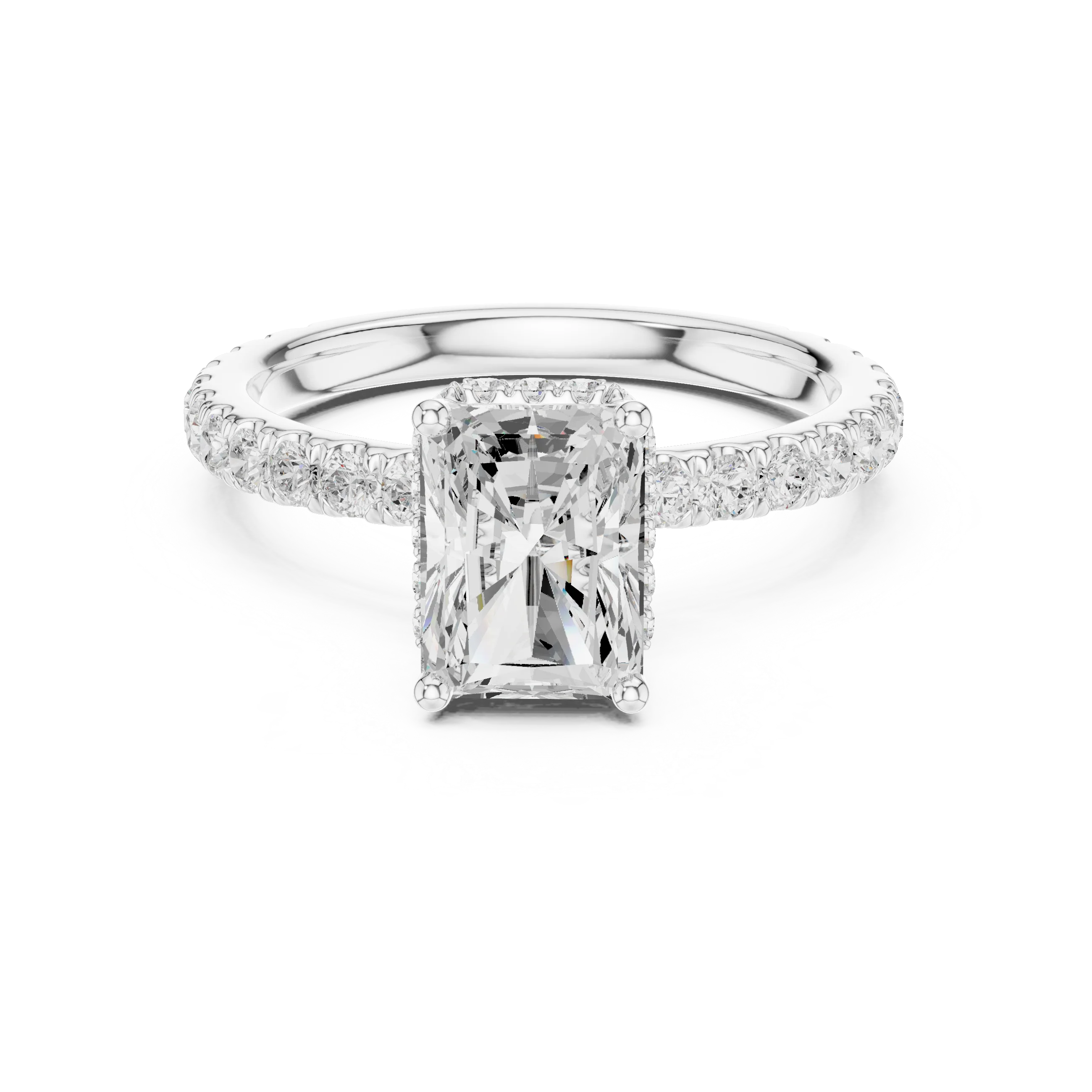 2.17 CT Radiant Cut Lab Grown Hidden Halo Pave Set 14K Gold Engagement Ring