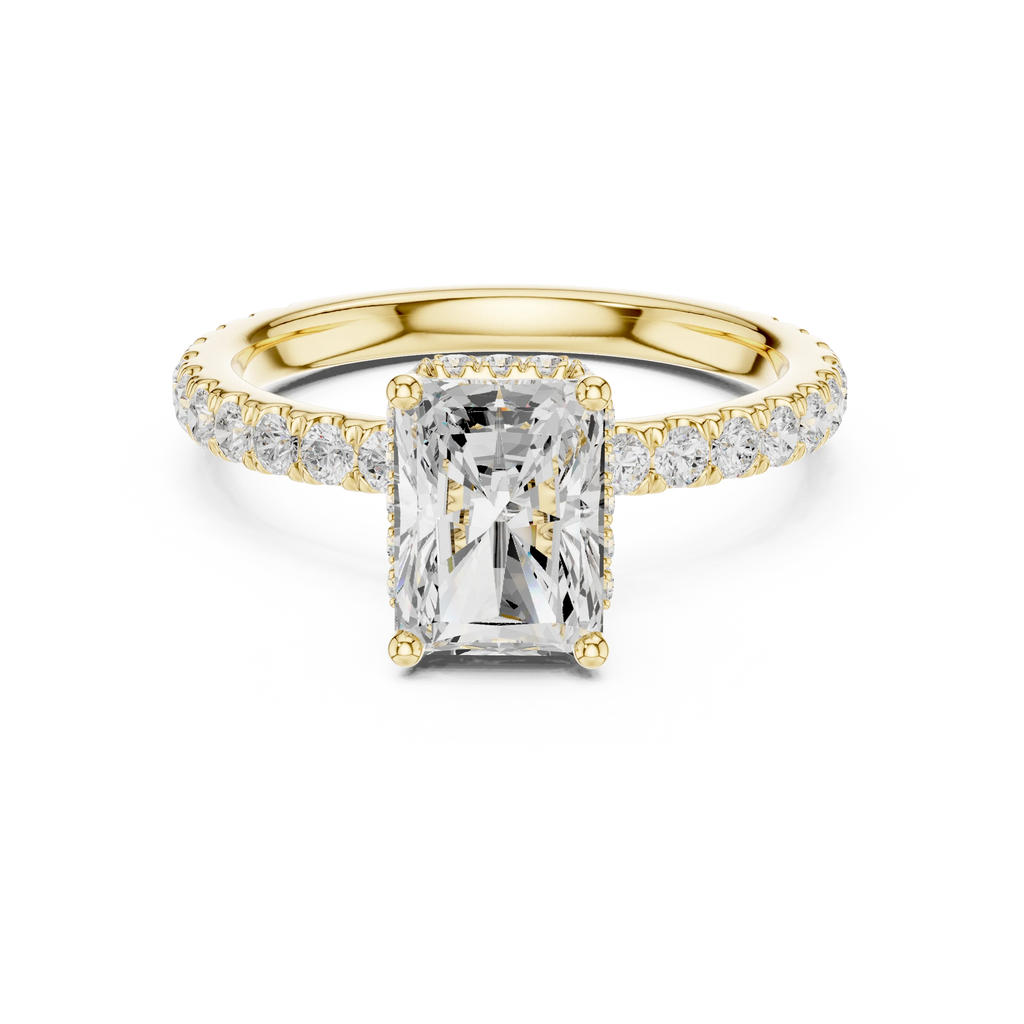 2.17 CT Radiant Cut Lab Grown Hidden Halo Pave Set 14K Gold Engagement Ring