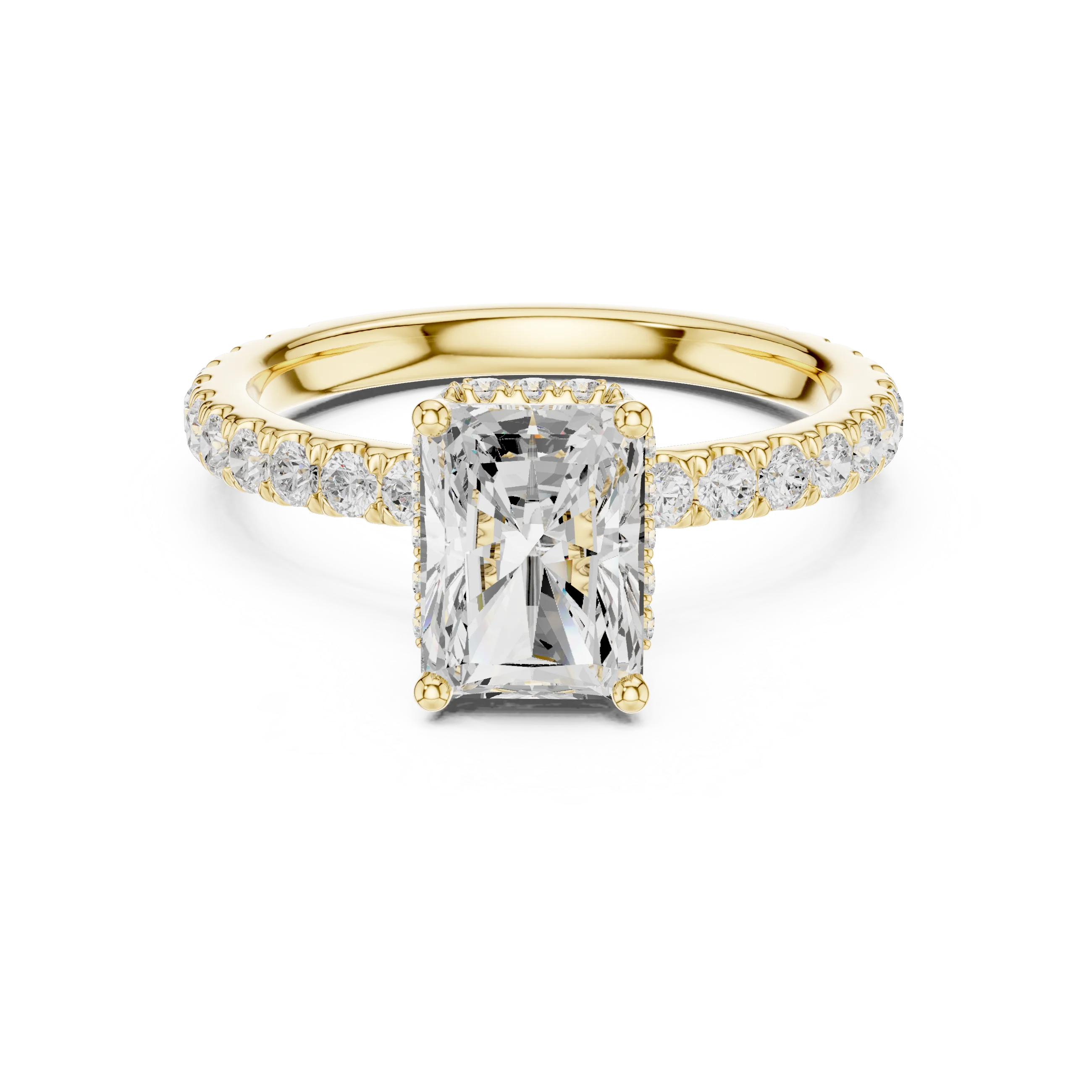 2.17 CT Radiant Cut Lab Grown Hidden Halo Pave Set 14K Gold Engagement Ring