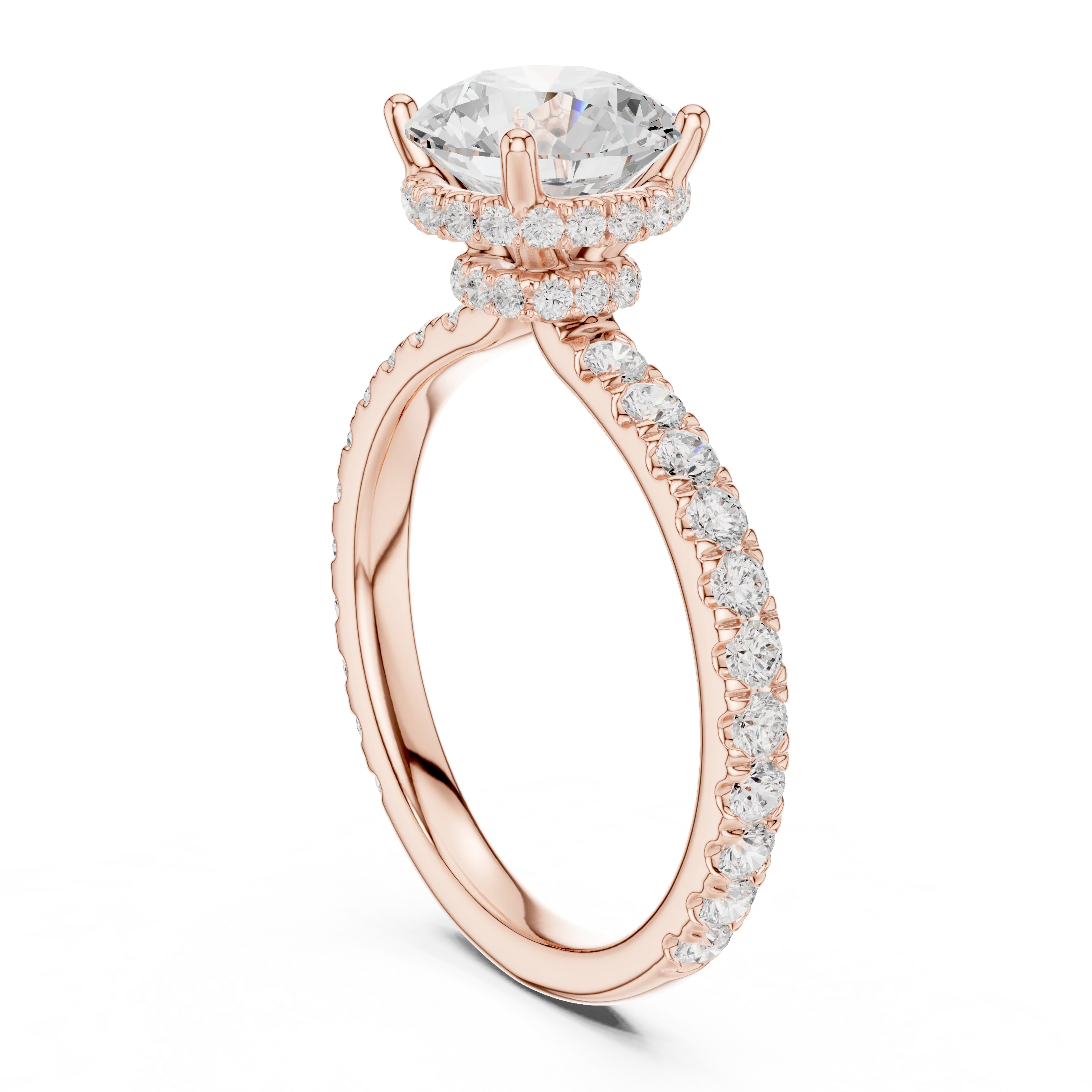2.17 CT Round Cut Lab Grown Hidden Halo Pave Set 14K Gold Engagement Ring