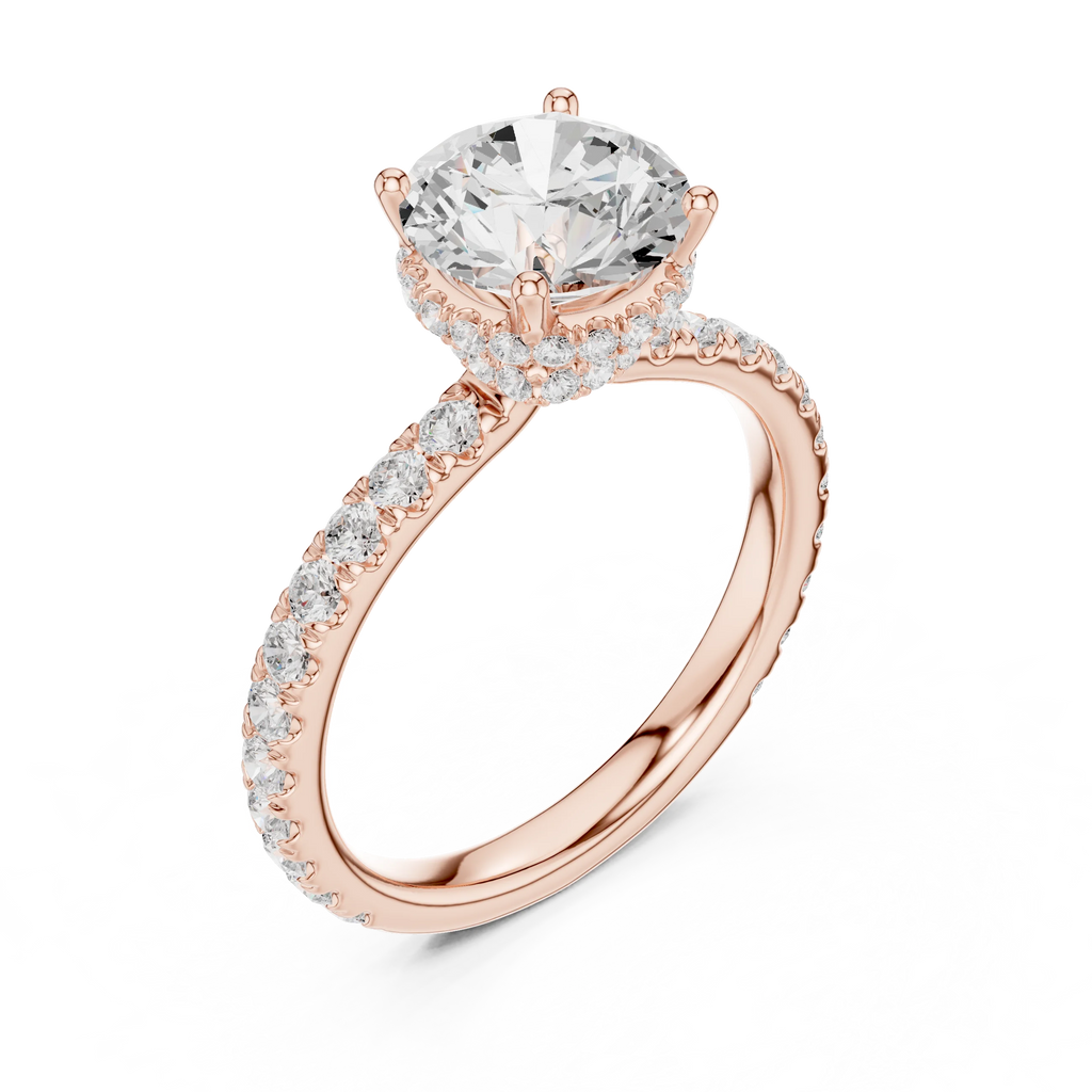 2.17 CT Round Cut Lab Grown Hidden Halo Pave Set 14K Gold Engagement Ring