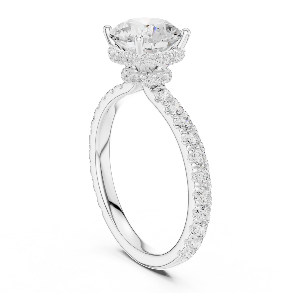 2.17 CT Round Cut Lab Grown Hidden Halo Pave Set 14K Gold Engagement Ring