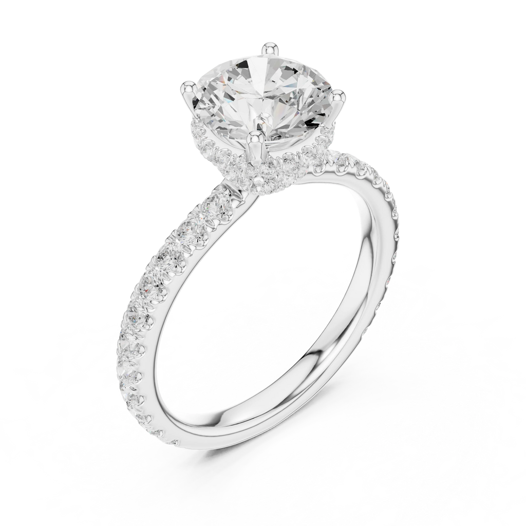 2.17 CT Round Cut Lab Grown Hidden Halo Pave Set 14K Gold Engagement Ring