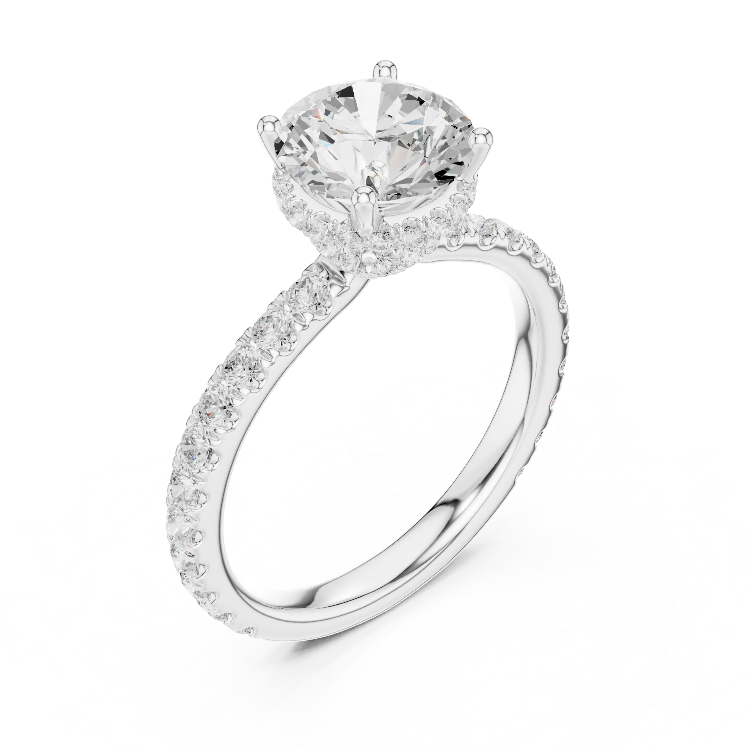 2.17 CT Round Cut Lab Grown Hidden Halo Pave Set 14K Gold Engagement Ring