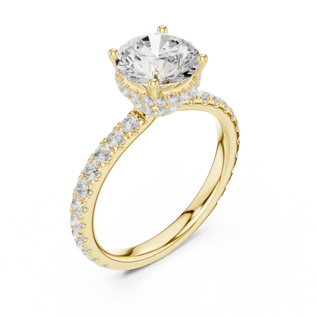 2.17 CT Round Cut Lab Grown Hidden Halo Pave Set 14K Gold Engagement Ring