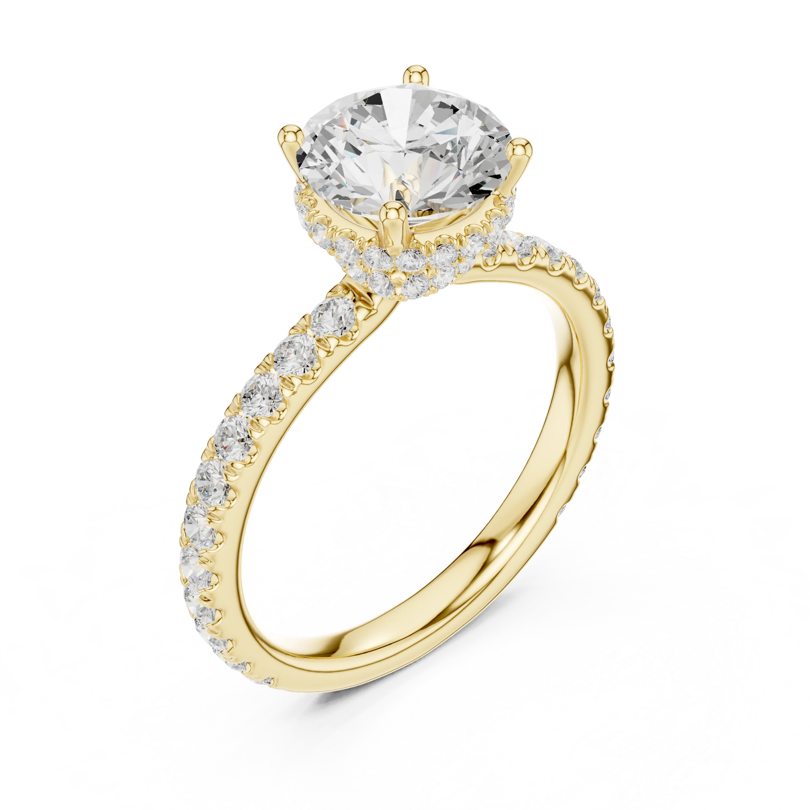2.17 CT Round Cut Lab Grown Hidden Halo Pave Set 14K Gold Engagement Ring