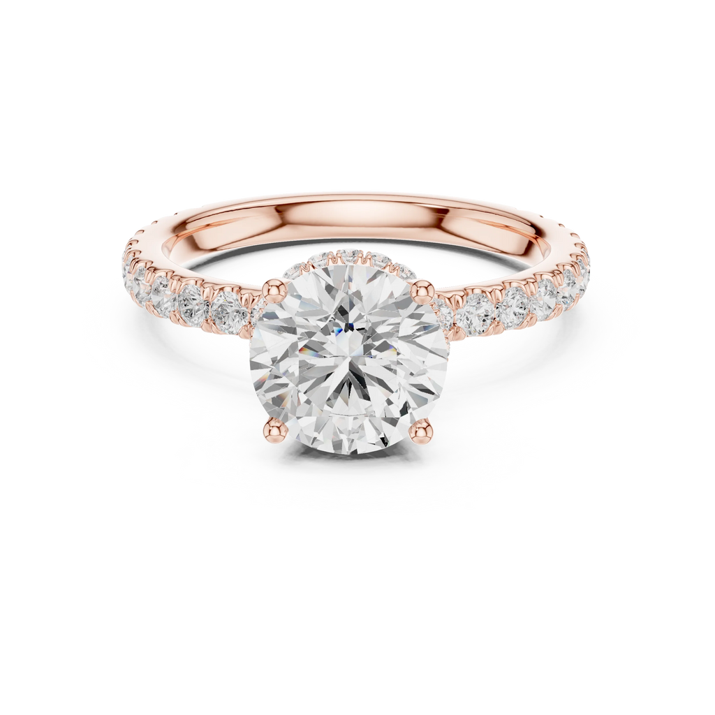2.17 CT Round Cut Lab Grown Hidden Halo Pave Set 14K Gold Engagement Ring