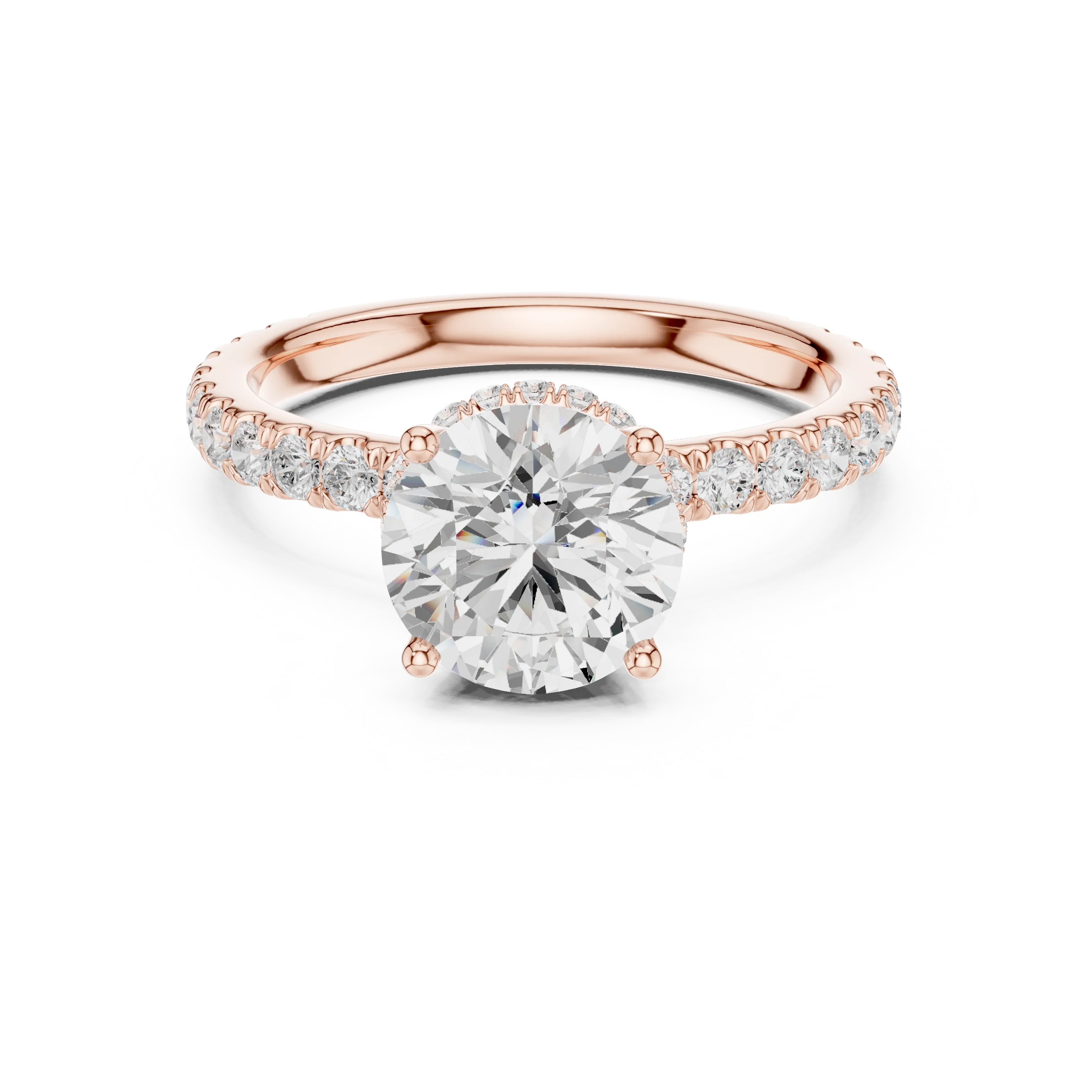 2.17 CT Round Cut Lab Grown Hidden Halo Pave Set 14K Gold Engagement Ring