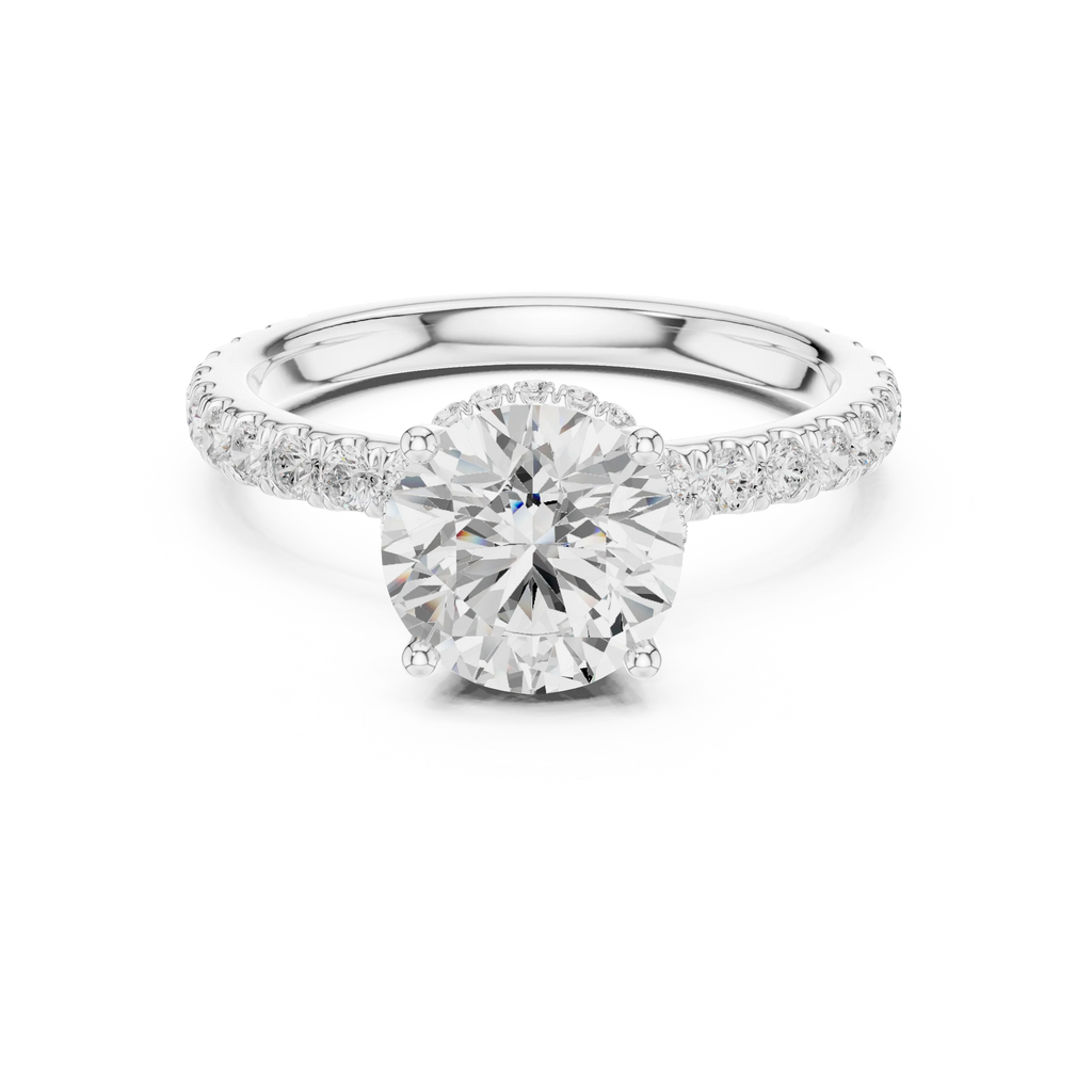 2.17 CT Round Cut Lab Grown Hidden Halo Pave Set 14K Gold Engagement Ring