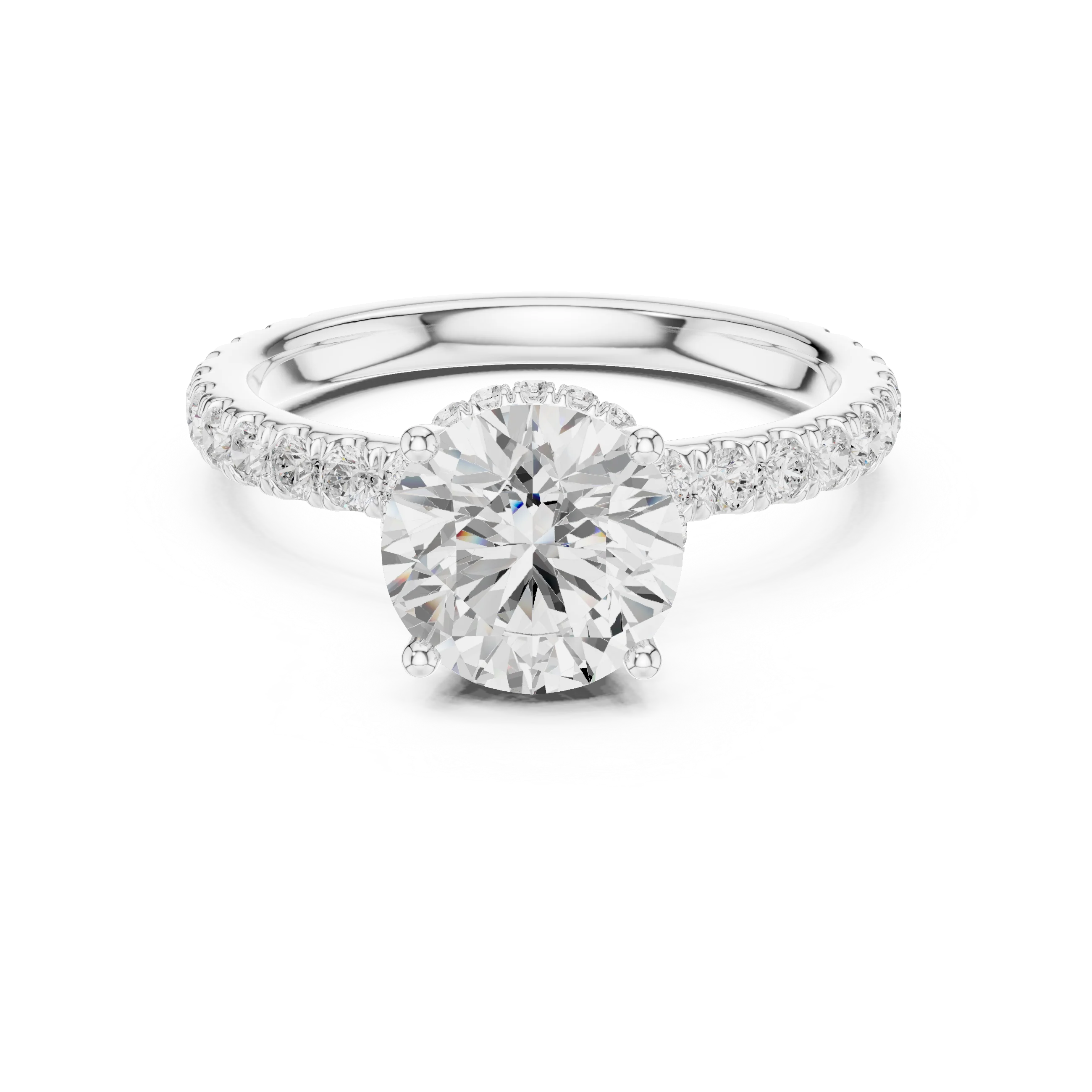 2.17 CT Round Cut Lab Grown Hidden Halo Pave Set 14K Gold Engagement Ring