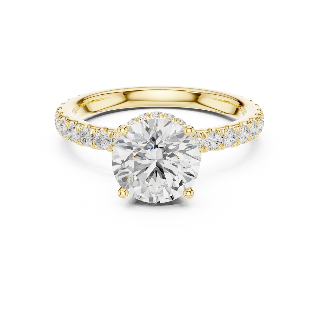 2.17 CT Round Cut Lab Grown Hidden Halo Pave Set 14K Gold Engagement Ring