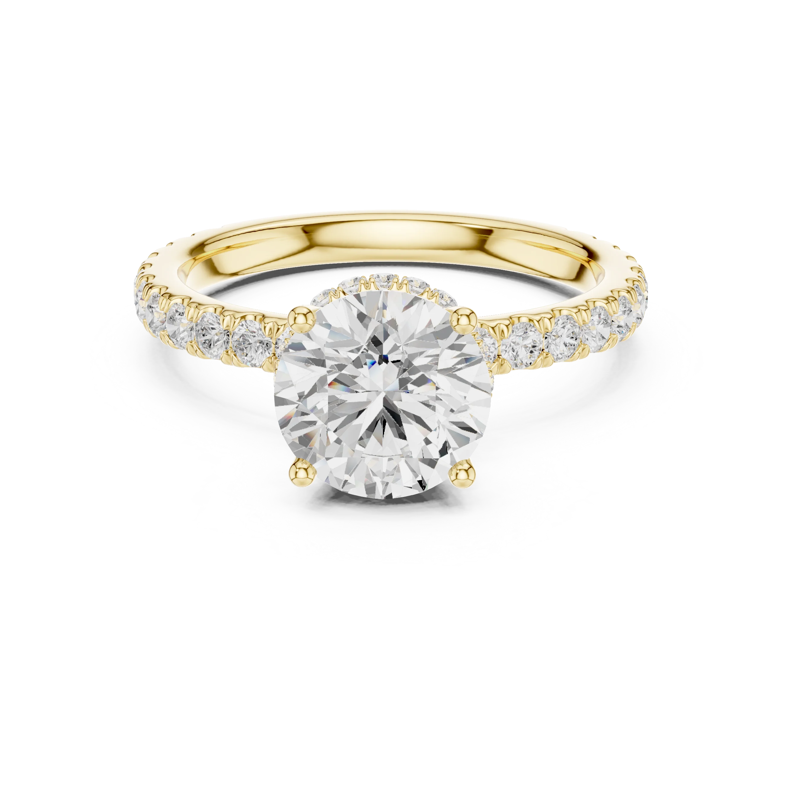 2.17 CT Round Cut Lab Grown Hidden Halo Pave Set 14K Gold Engagement Ring