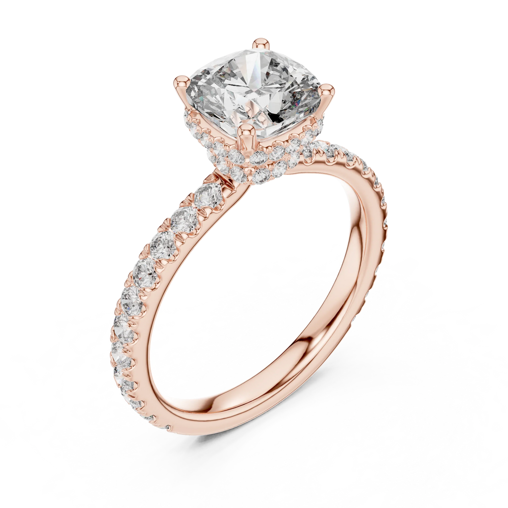 Hidden Halo Cushion Lab Grown Pave 10K Engagement Ring