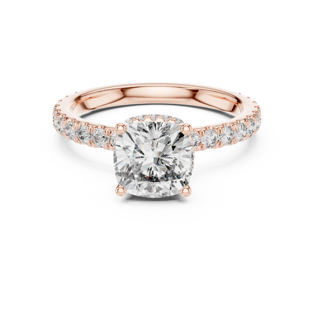 Hidden Halo Cushion Lab Grown Pave 10K Engagement Ring