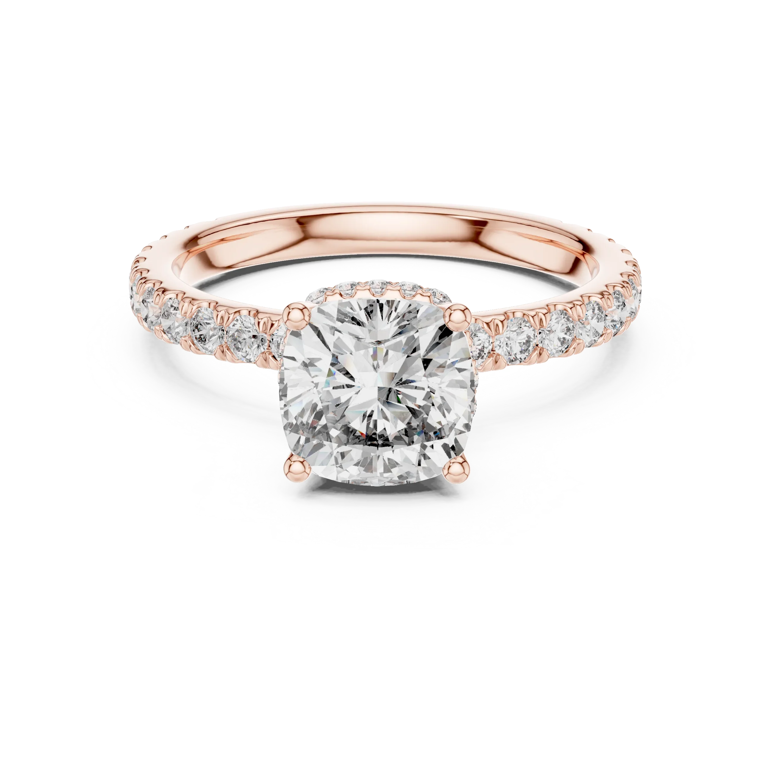 Hidden Halo Cushion Lab Grown Pave 10K Engagement Ring