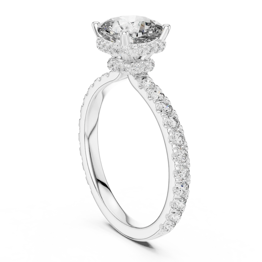 Hidden Halo Cushion Lab Grown Pave 10K Engagement Ring