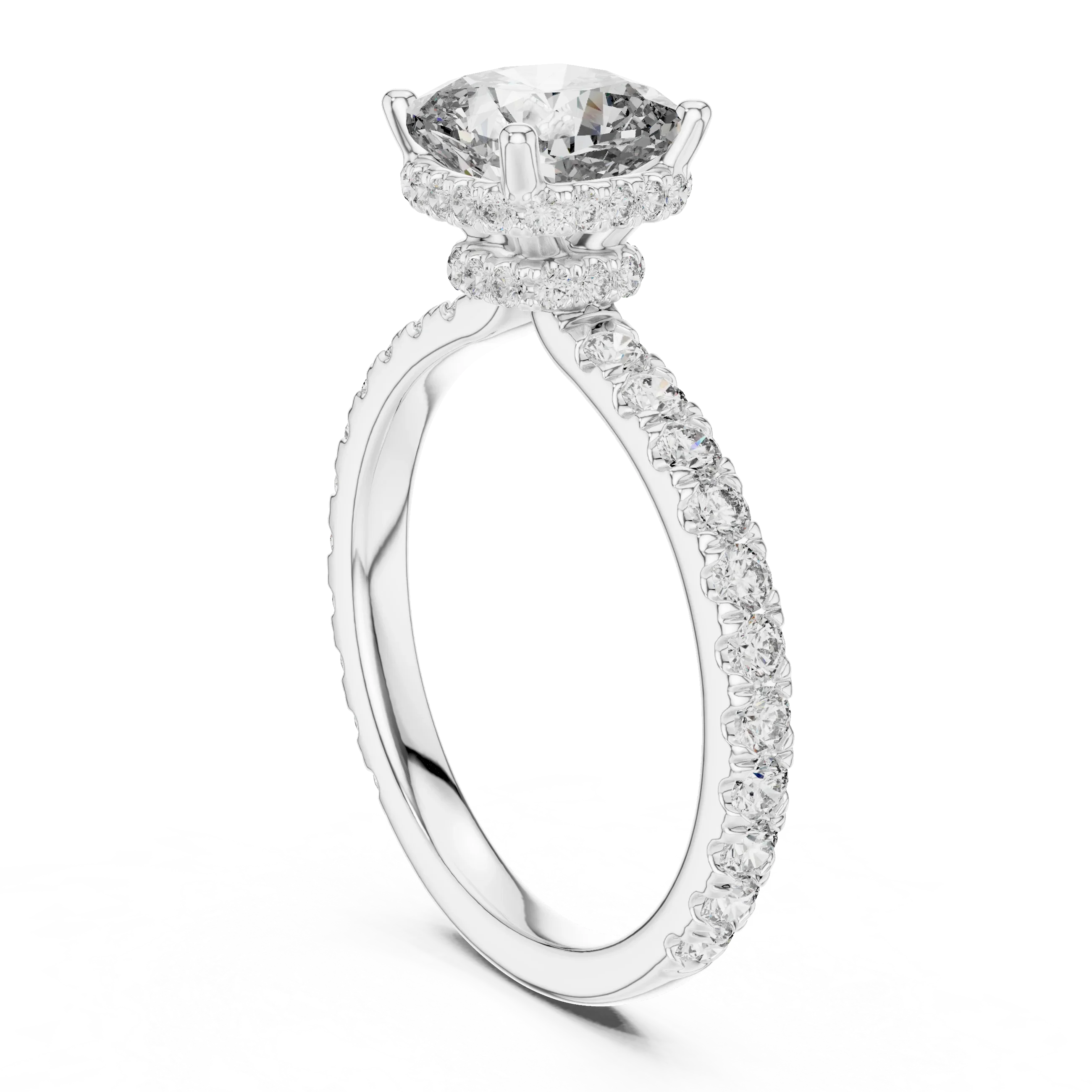 Hidden Halo Cushion Lab Grown Pave 10K Engagement Ring