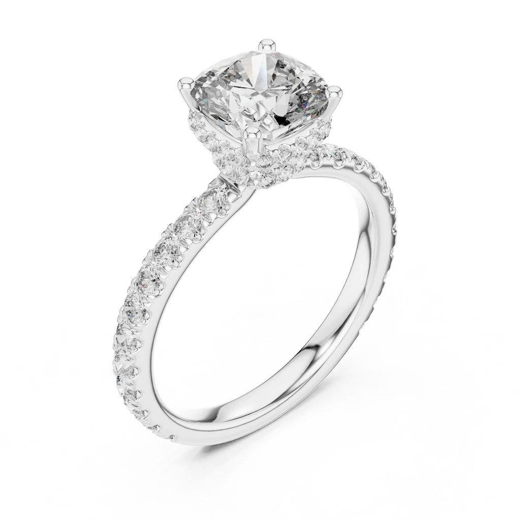 Hidden Halo Cushion Lab Grown Pave 10K Engagement Ring