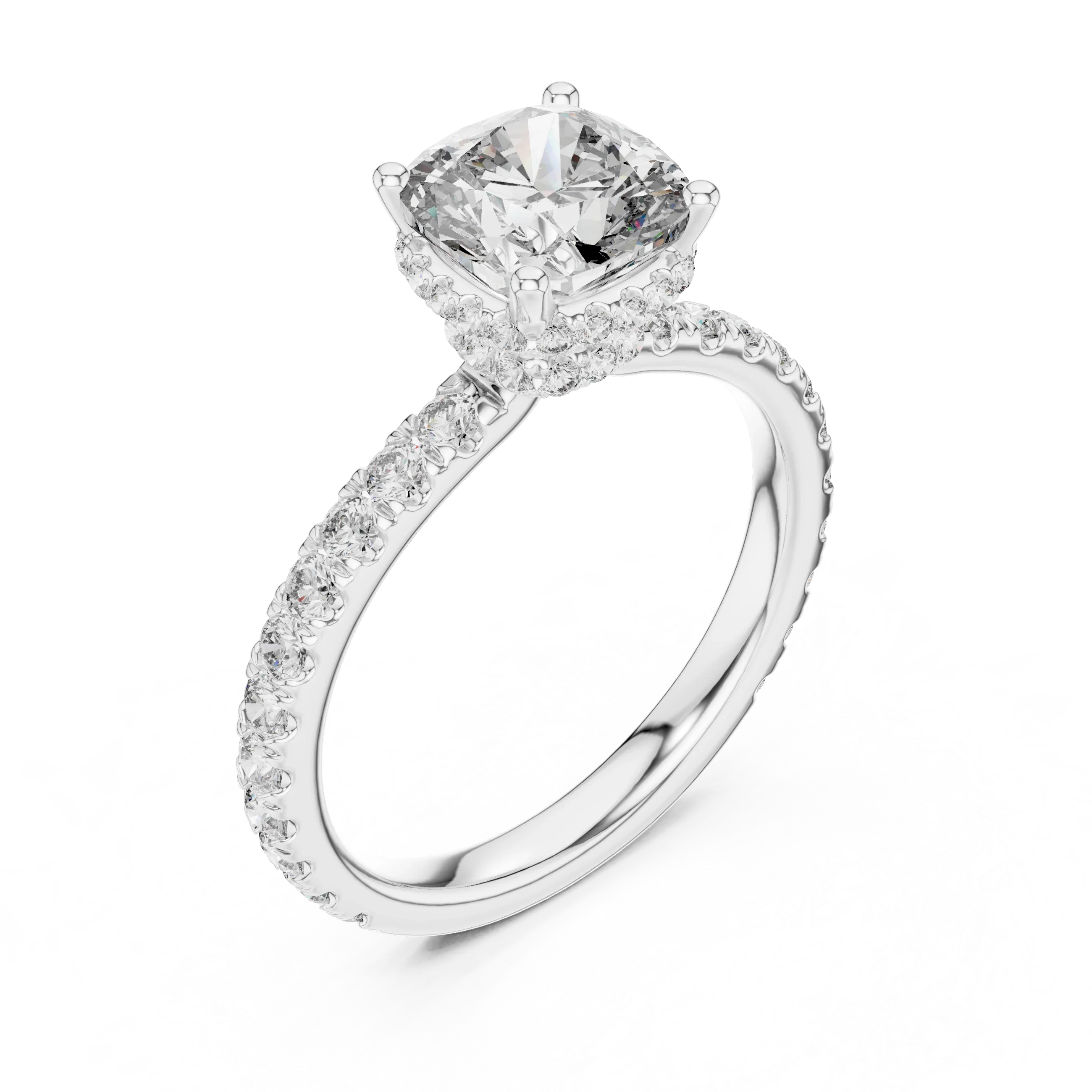 Hidden Halo Cushion Lab Grown Pave 10K Engagement Ring