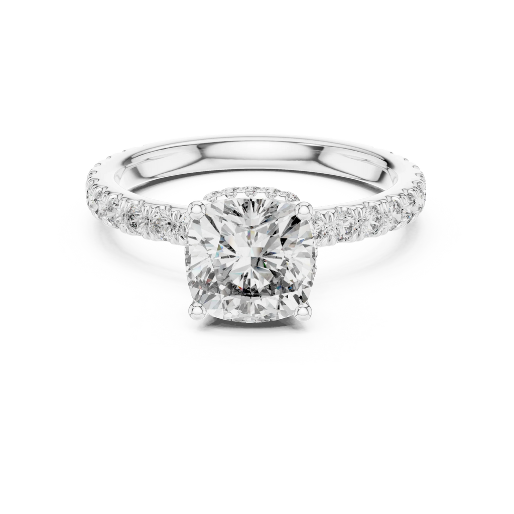 Hidden Halo Cushion Lab Grown Pave 10K Engagement Ring