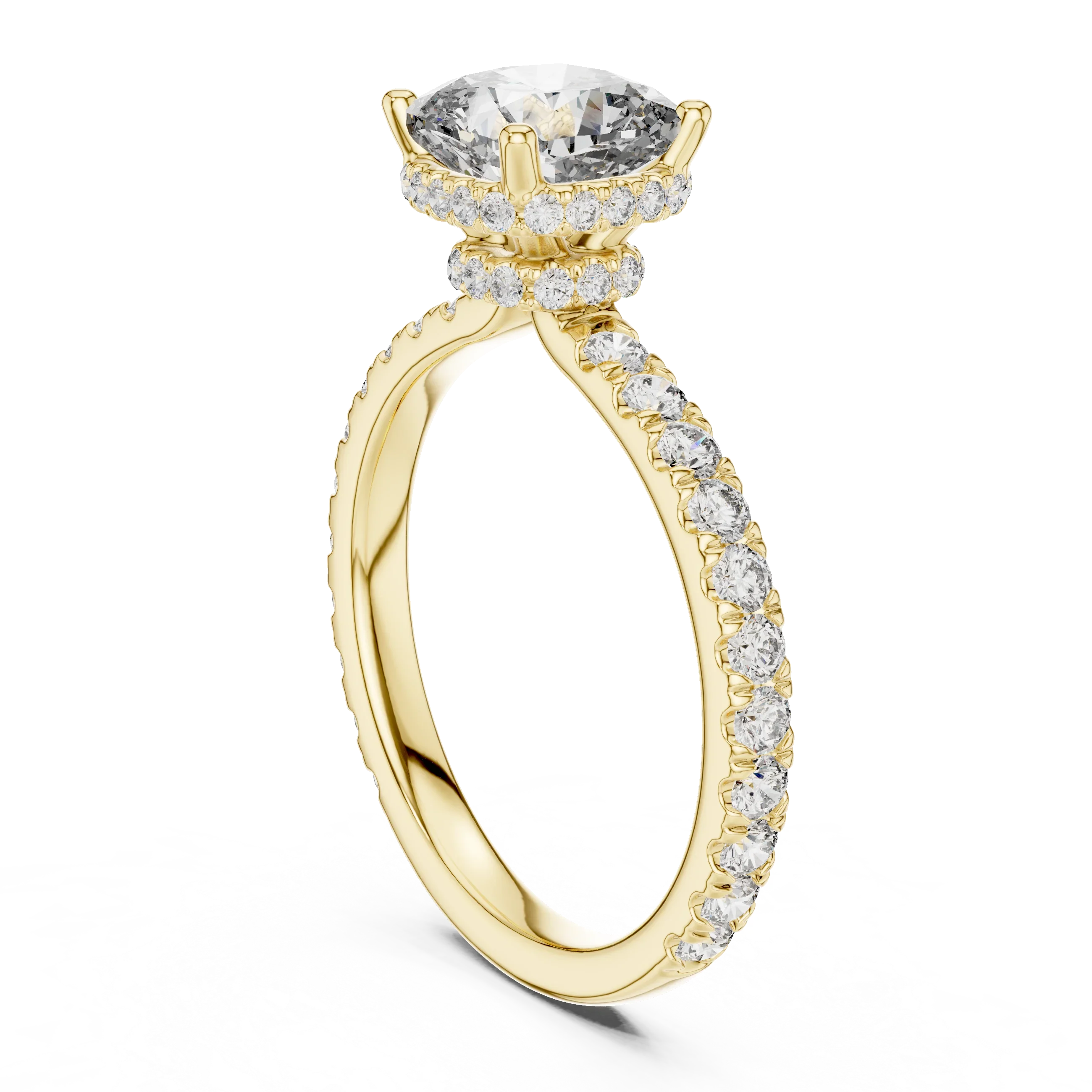 Hidden Halo Cushion Lab Grown Pave 10K Engagement Ring