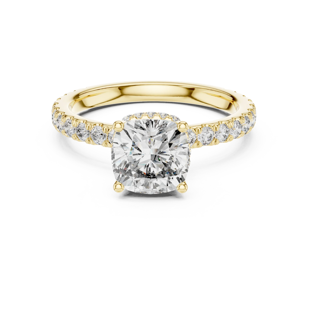 Hidden Halo Cushion Lab Grown Pave 10K Engagement Ring