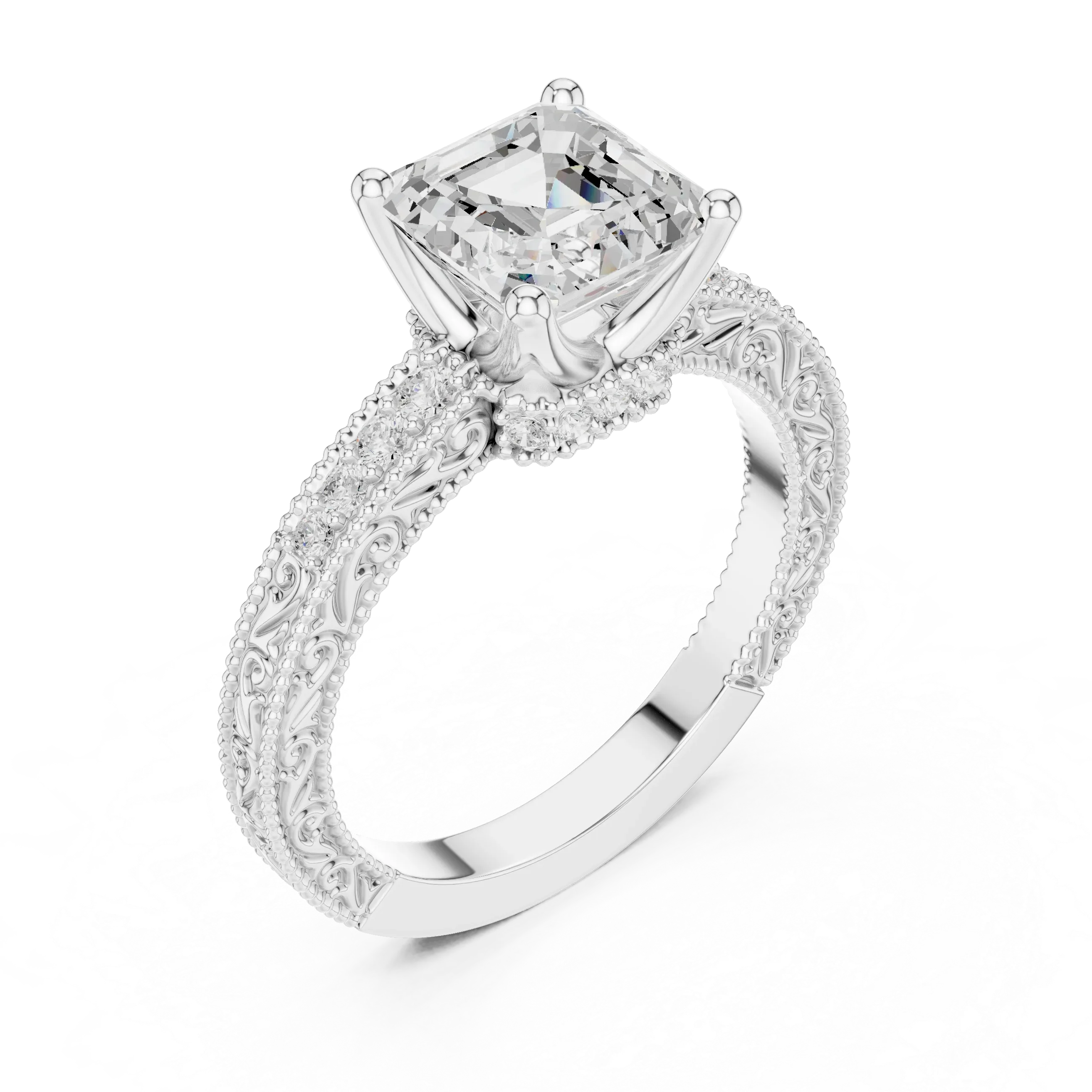 2.22 CTW VVS1 D Color Asscher Cut Vintage Filigree Diamond Engagement Ring