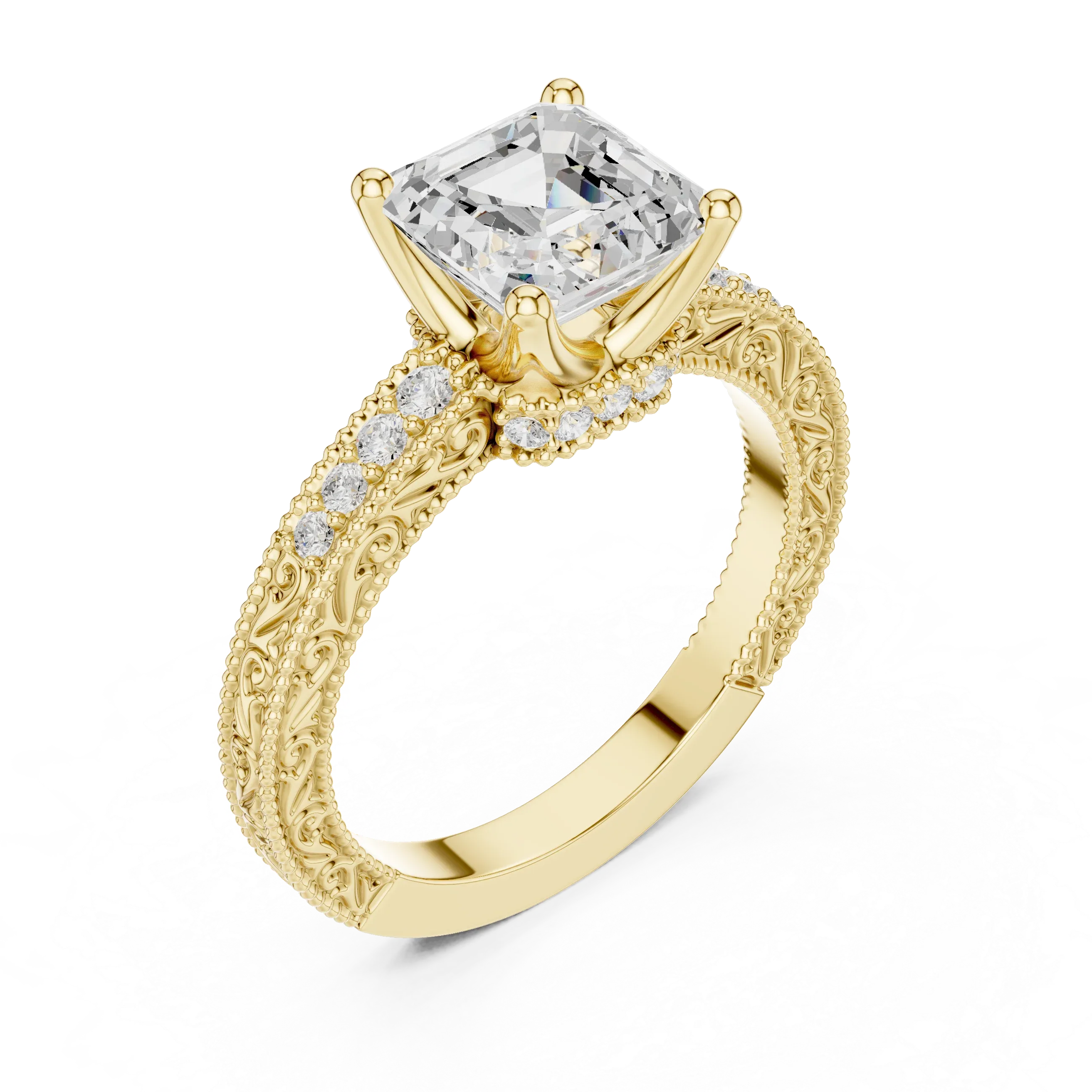 2.22 CTW VVS1 D Color Asscher Cut Vintage Filigree Diamond Engagement Ring