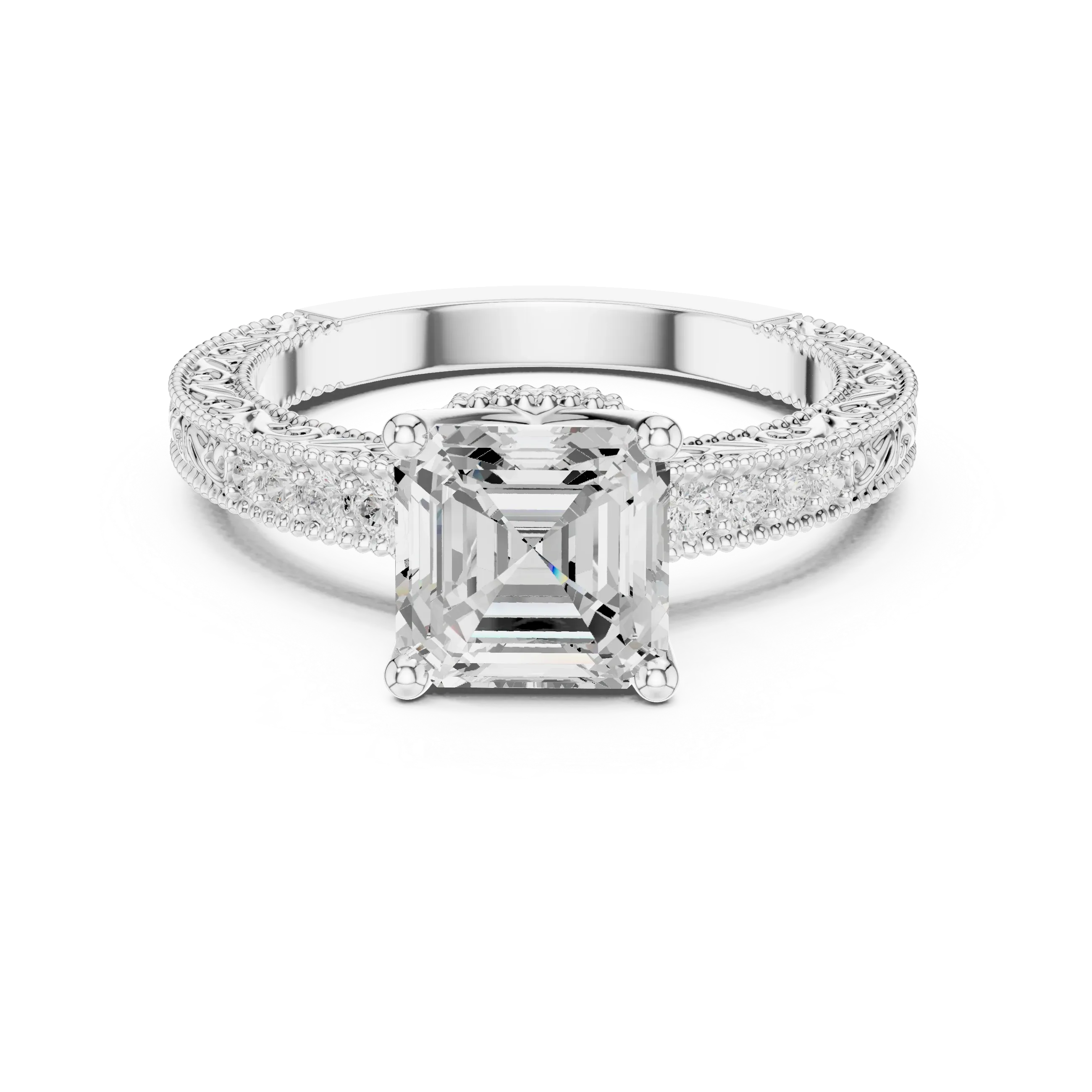 2.22 CTW VVS1 D Color Asscher Cut Vintage Filigree Diamond Engagement Ring