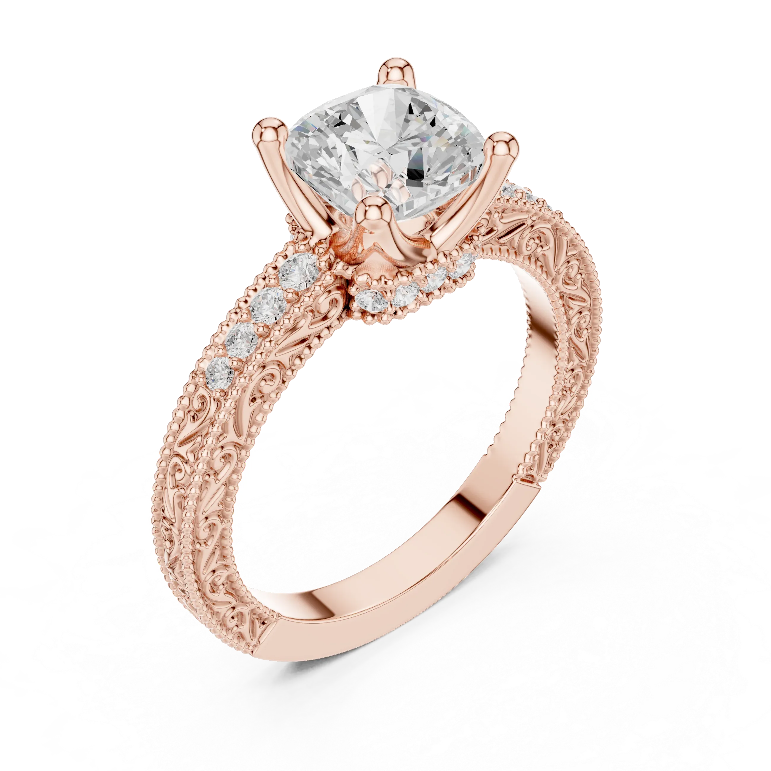 2.22 CTW VVS1 D Color Cushion Cut Vintage Filigree Diamond Engagement Ring