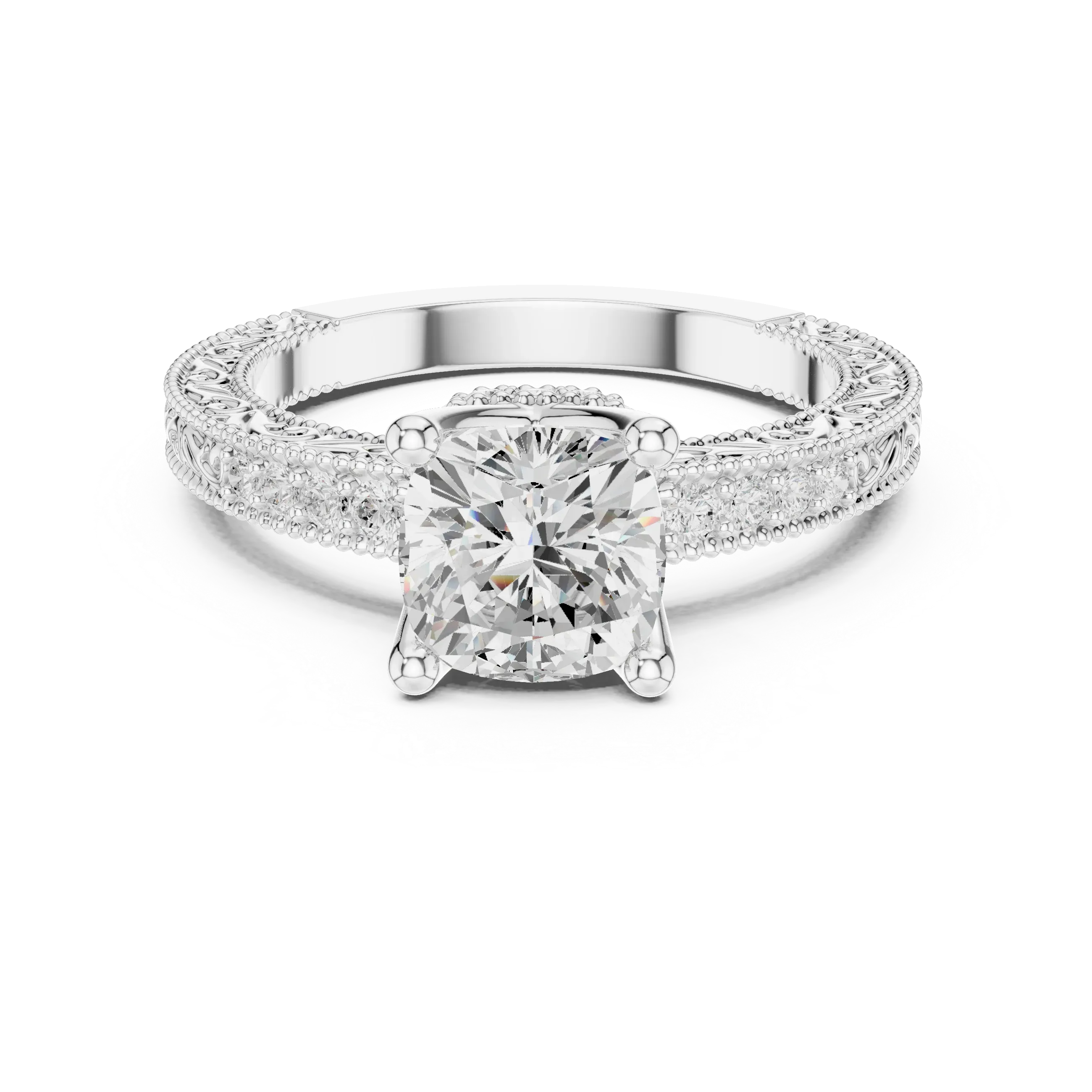 2.22 CTW VVS1 D Color Cushion Cut Vintage Filigree Diamond Engagement Ring