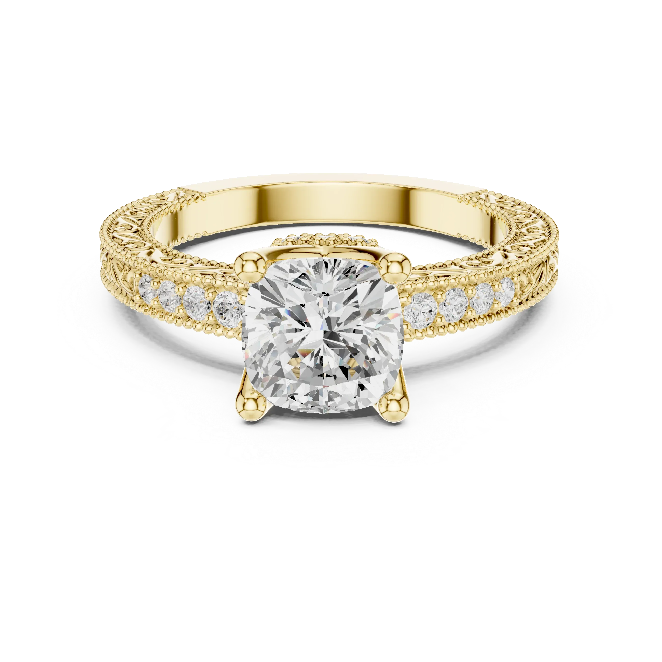 2.22 CTW VVS1 D Color Cushion Cut Vintage Filigree Diamond Engagement Ring