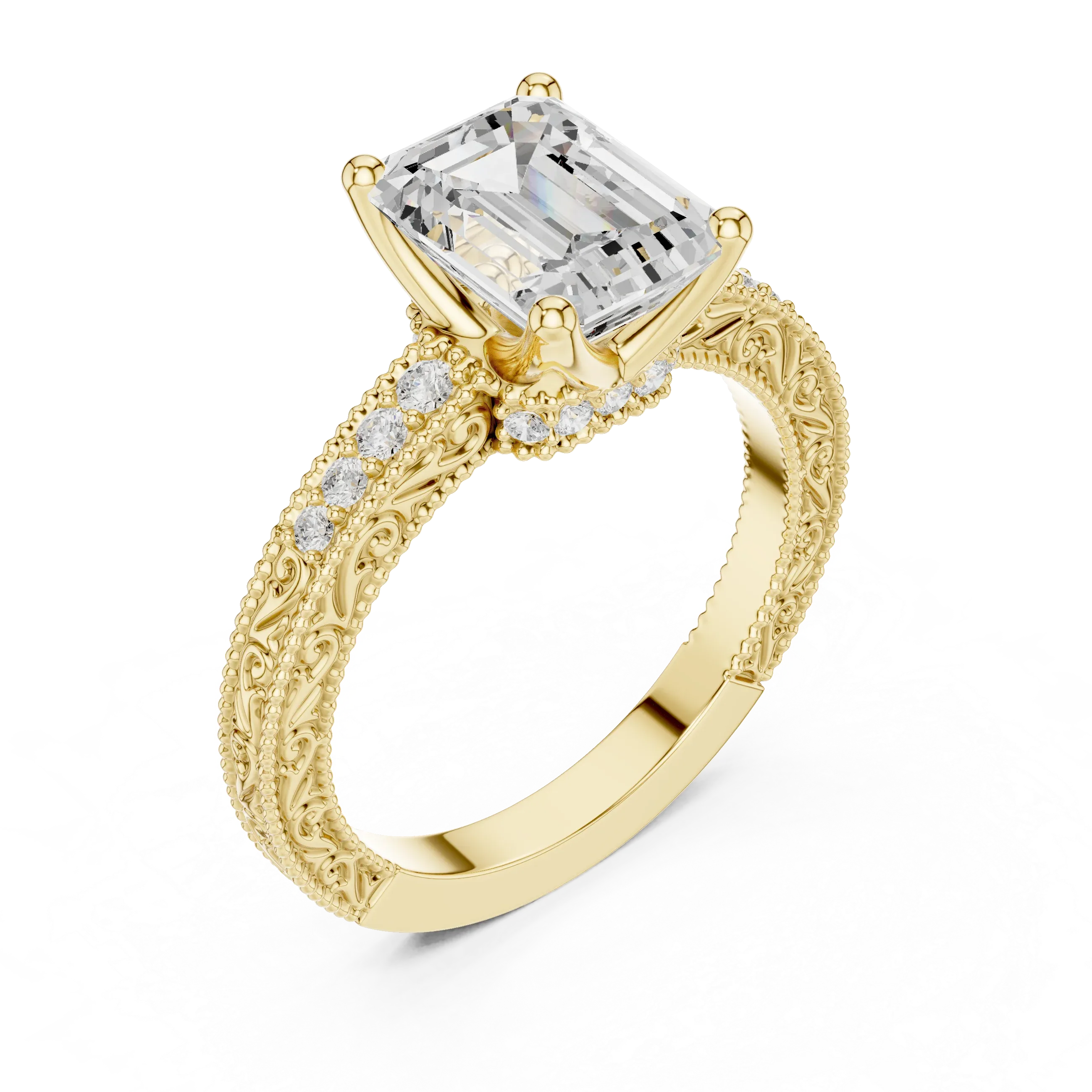 2.22 CTW VVS1 D Color Emerald Cut Vintage Filigree Diamond Engagement Ring