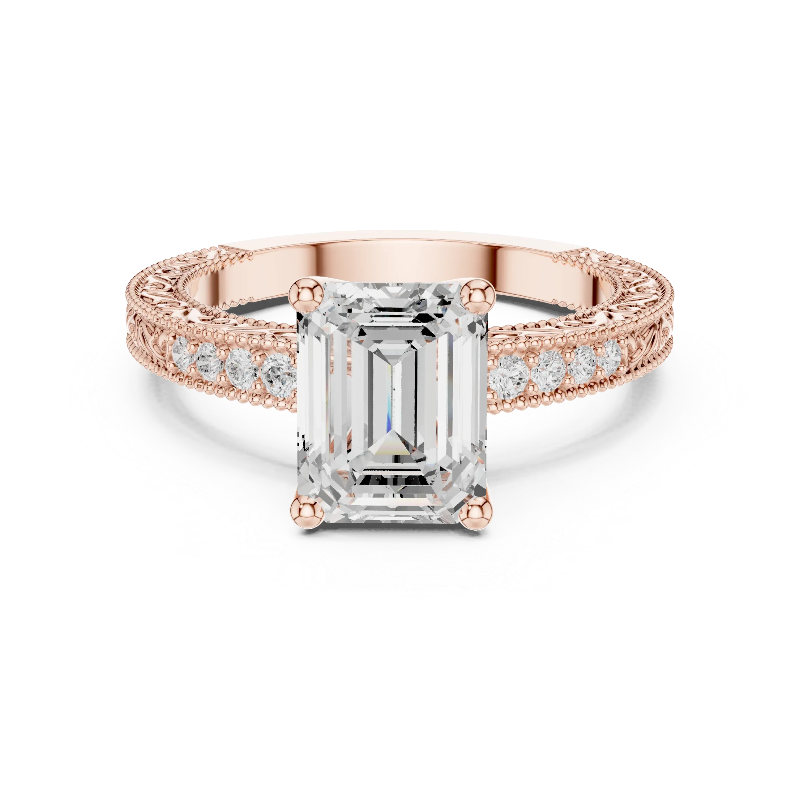 2.22 CTW VVS1 D Color Emerald Cut Vintage Filigree Diamond Engagement Ring