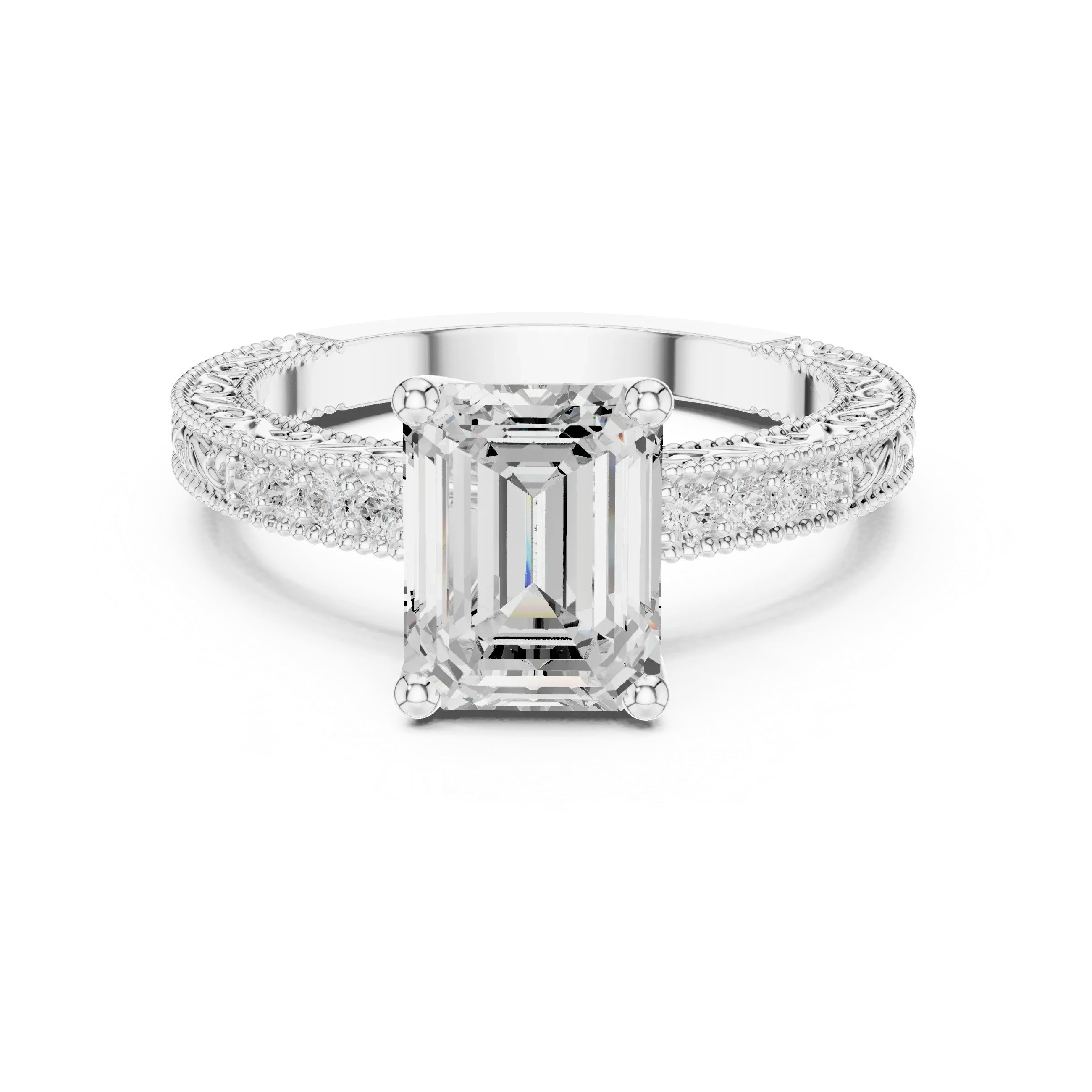 2.22 CTW VVS1 D Color Emerald Cut Vintage Filigree Diamond Engagement Ring