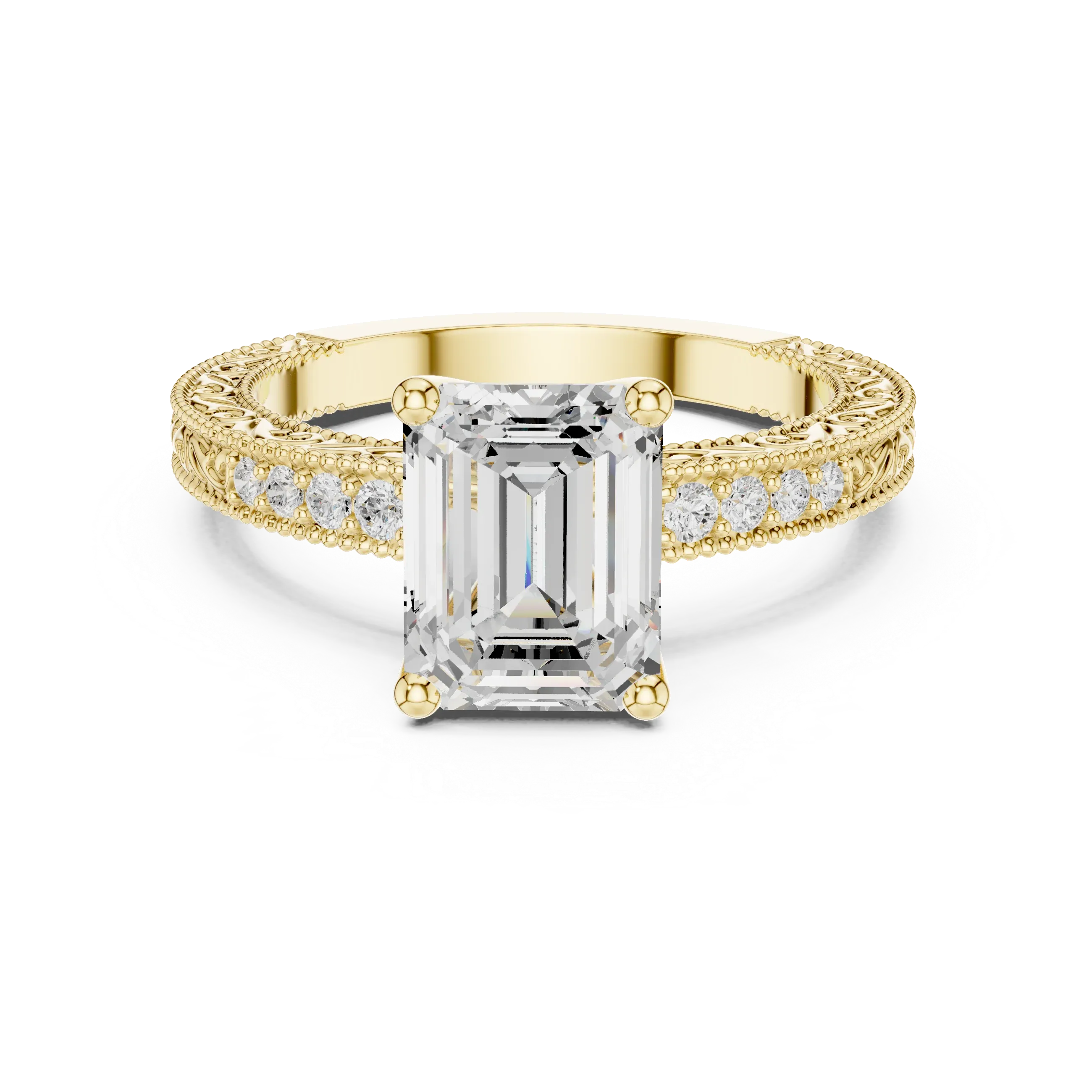 2.22 CTW VVS1 D Color Emerald Cut Vintage Filigree Diamond Engagement Ring