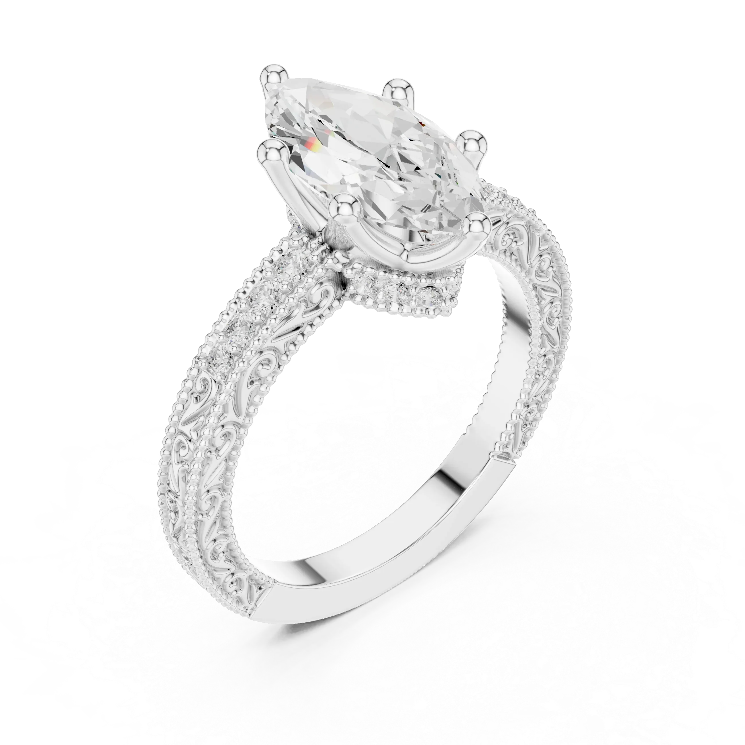2.22 CTW VVS1 D Color Marquise Cut Vintage Filigree Diamond Engagement Ring