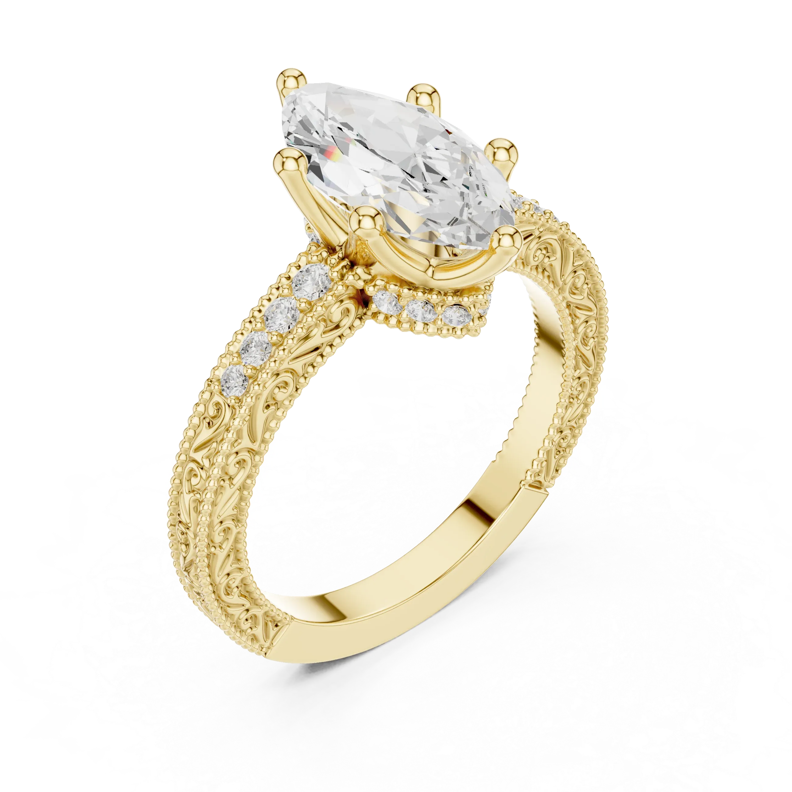 2.22 CTW VVS1 D Color Marquise Cut Vintage Filigree Diamond Engagement Ring