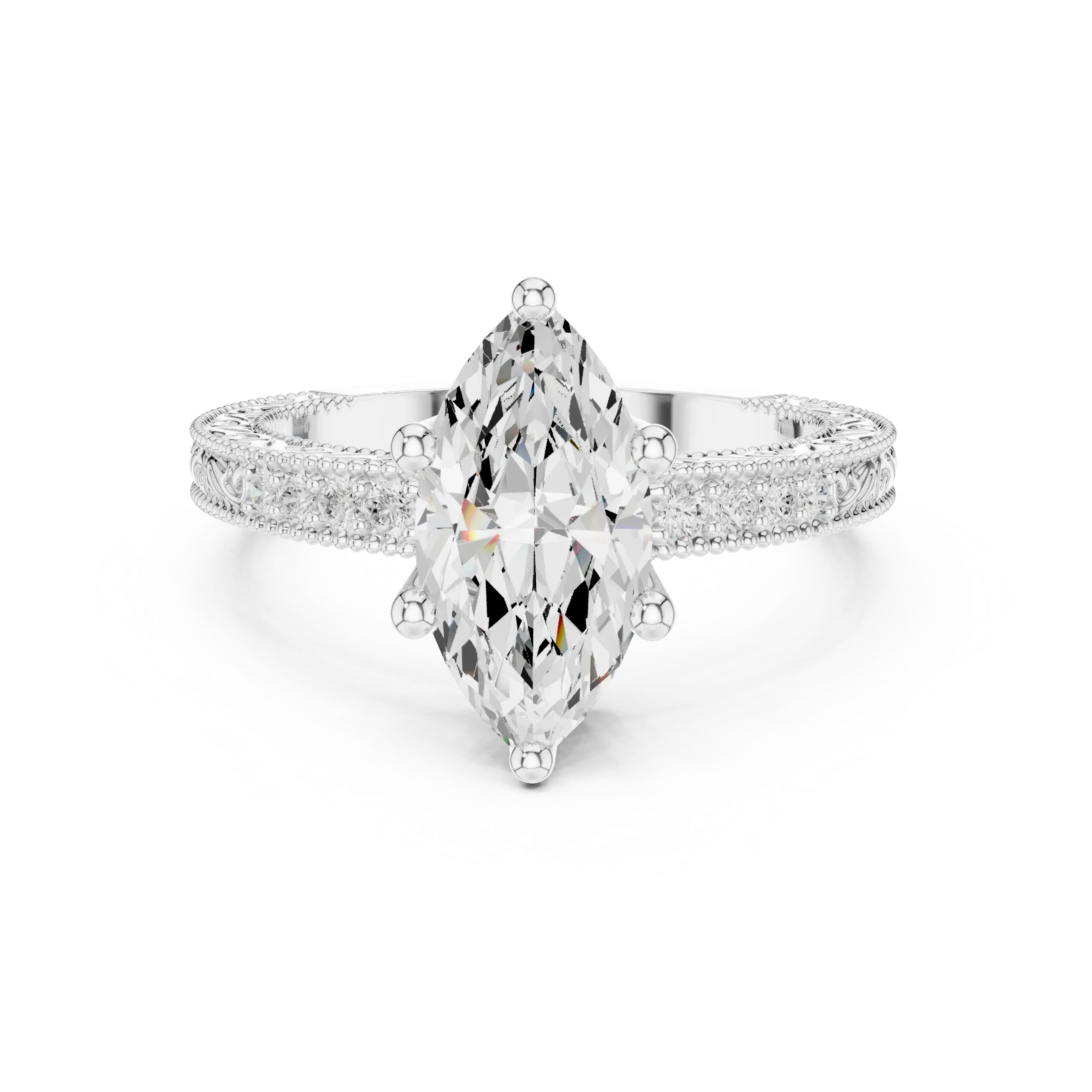 2.22 CTW VVS1 D Color Marquise Cut Vintage Filigree Diamond Engagement Ring