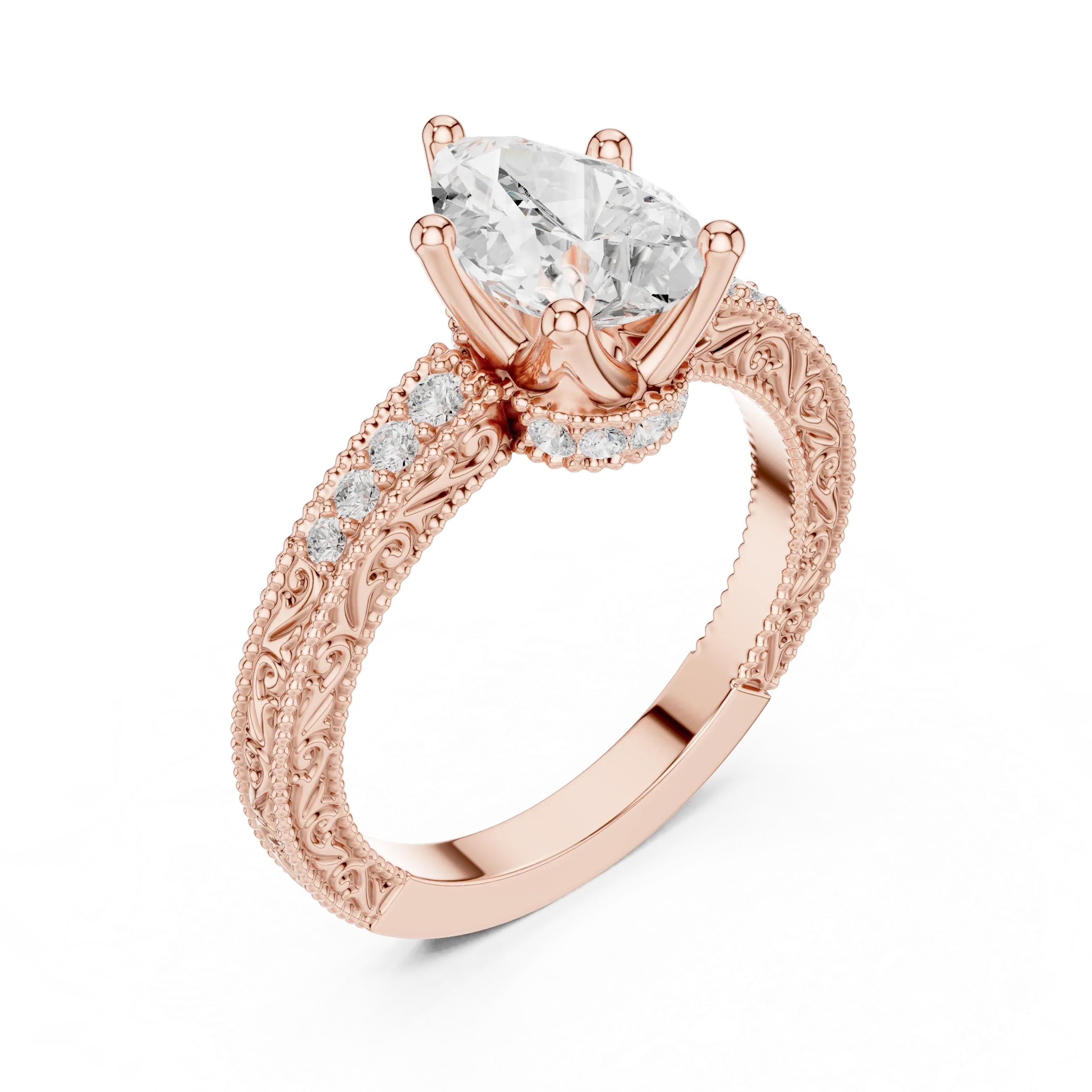 2.22 CTW VVS1 D Color Pear Cut Vintage Filigree Diamond Engagement Ring