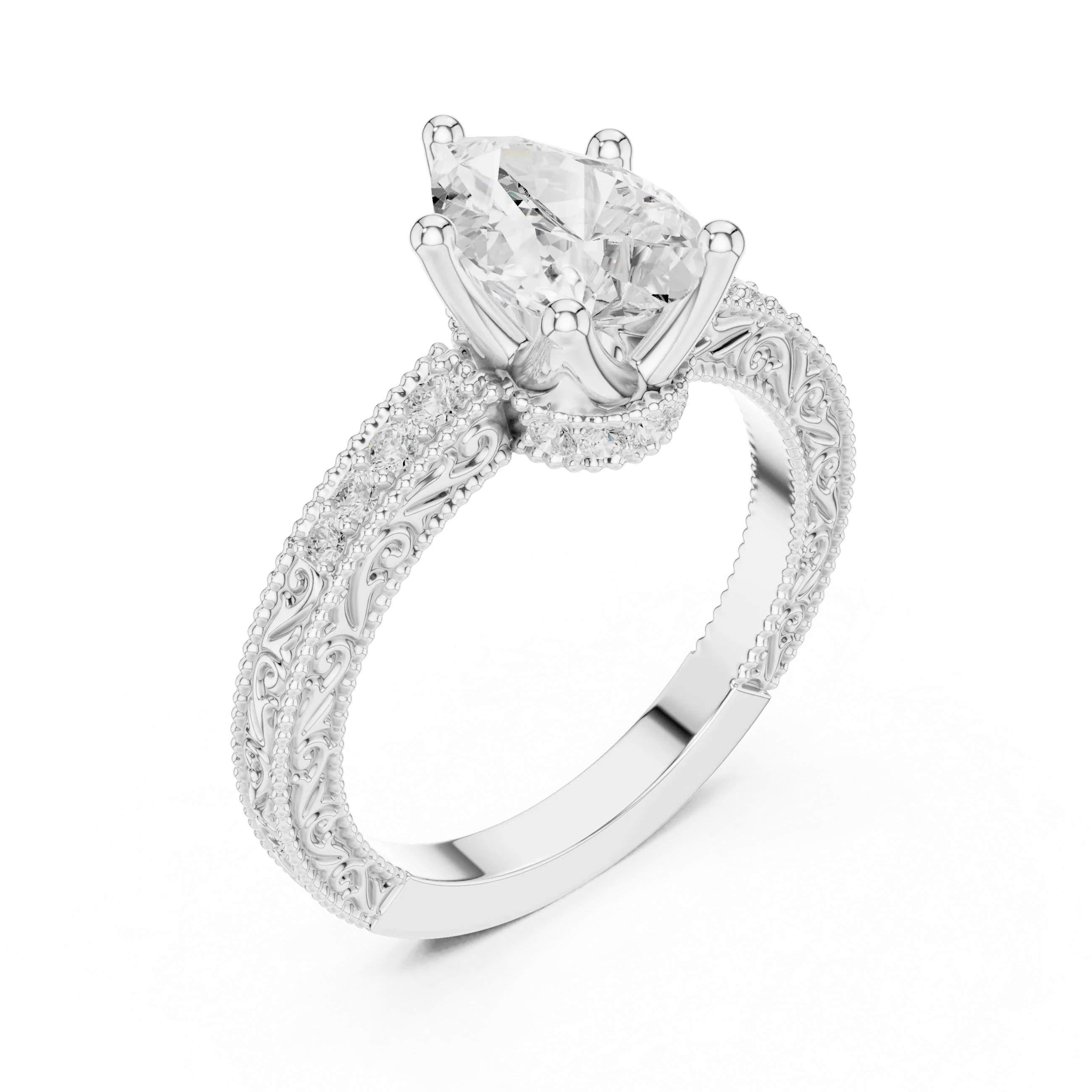 2.22 CTW VVS1 D Color Pear Cut Vintage Filigree Diamond Engagement Ring