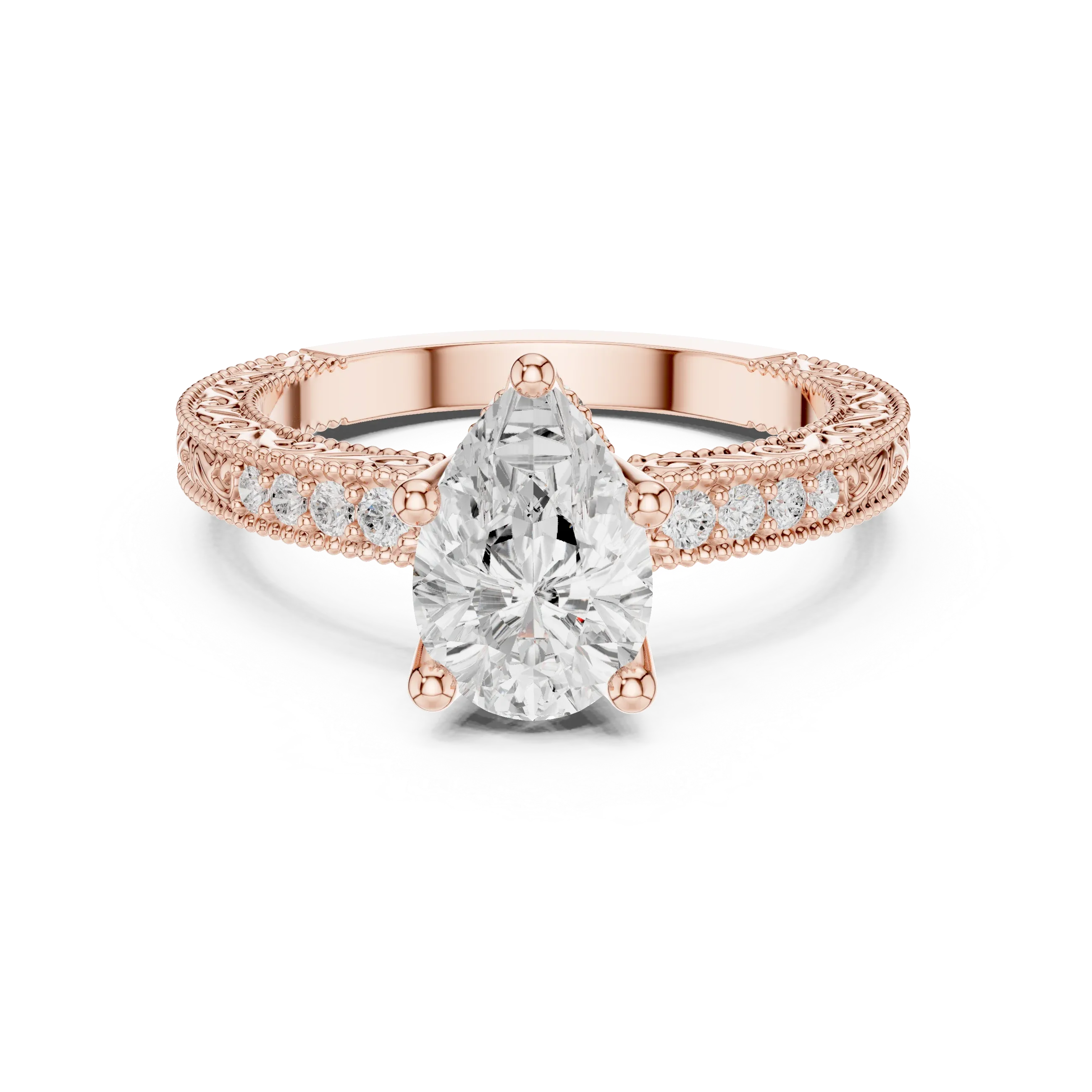 2.22 CTW VVS1 D Color Pear Cut Vintage Filigree Diamond Engagement Ring