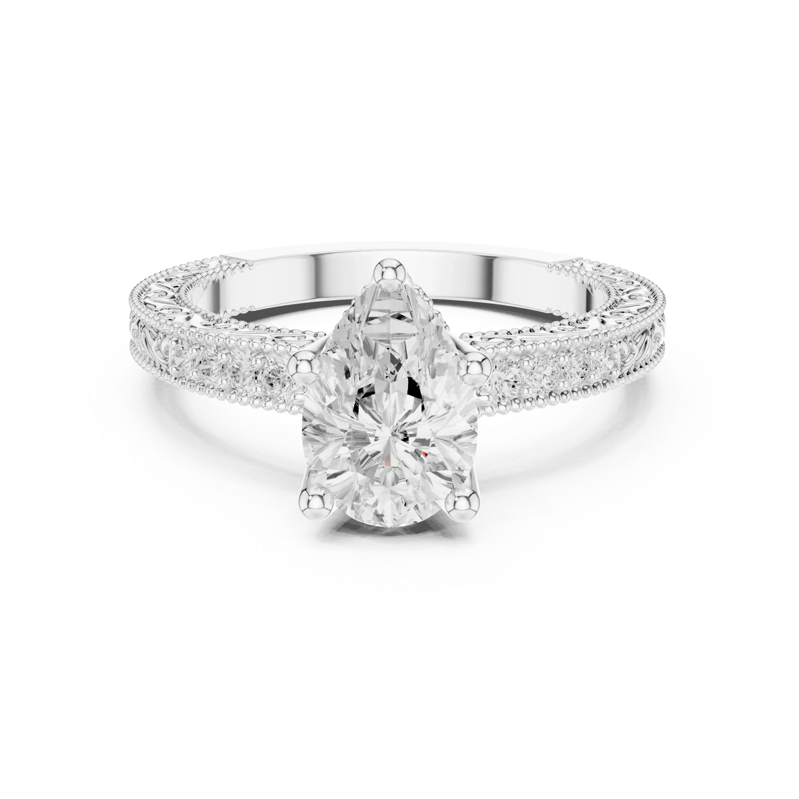2.22 CTW VVS1 D Color Pear Cut Vintage Filigree Diamond Engagement Ring