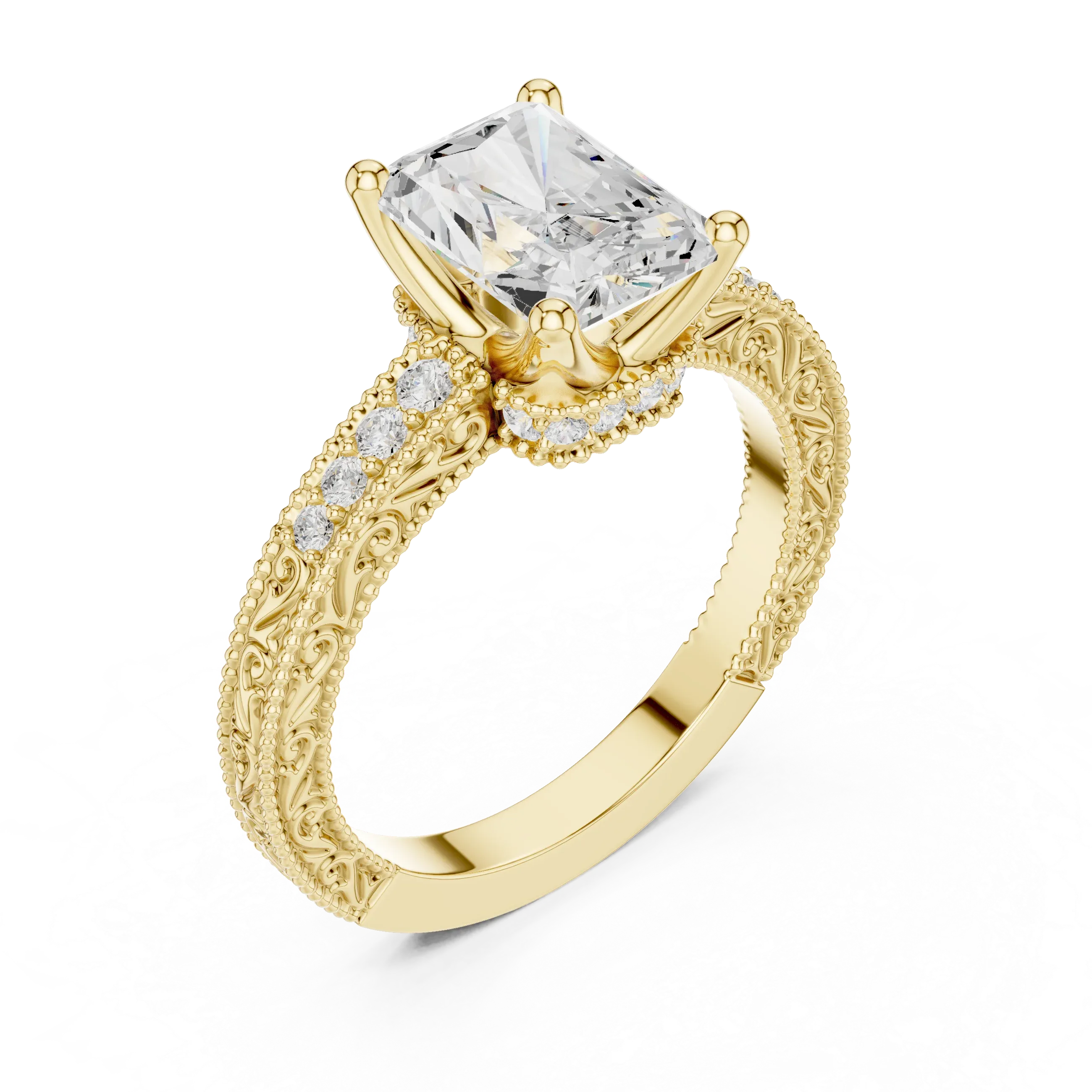 2.22 CTW VVS1 D Color Radient Cut Vintage Filigree Diamond Engagement Ring